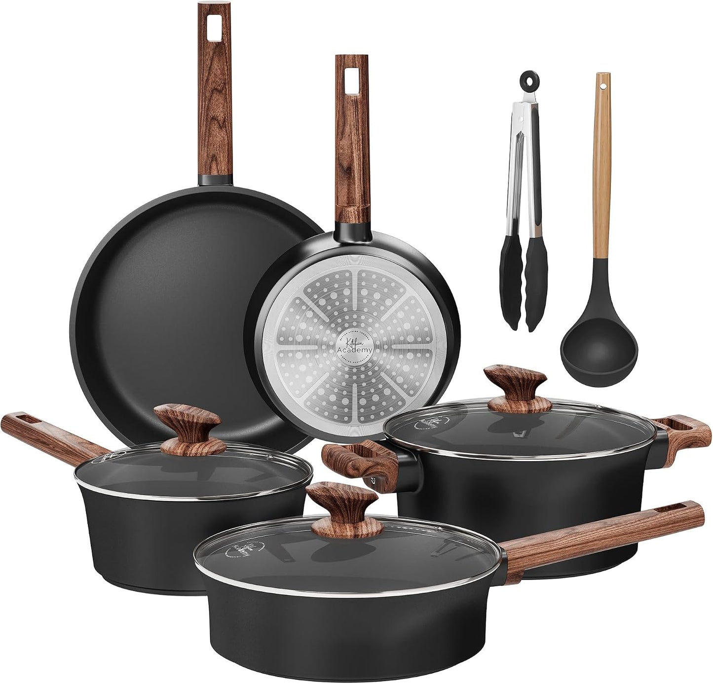 Kitchen Academy 10Pcs Ceramic Pots & Pans Set | Non Toxic, Induction Cookware
