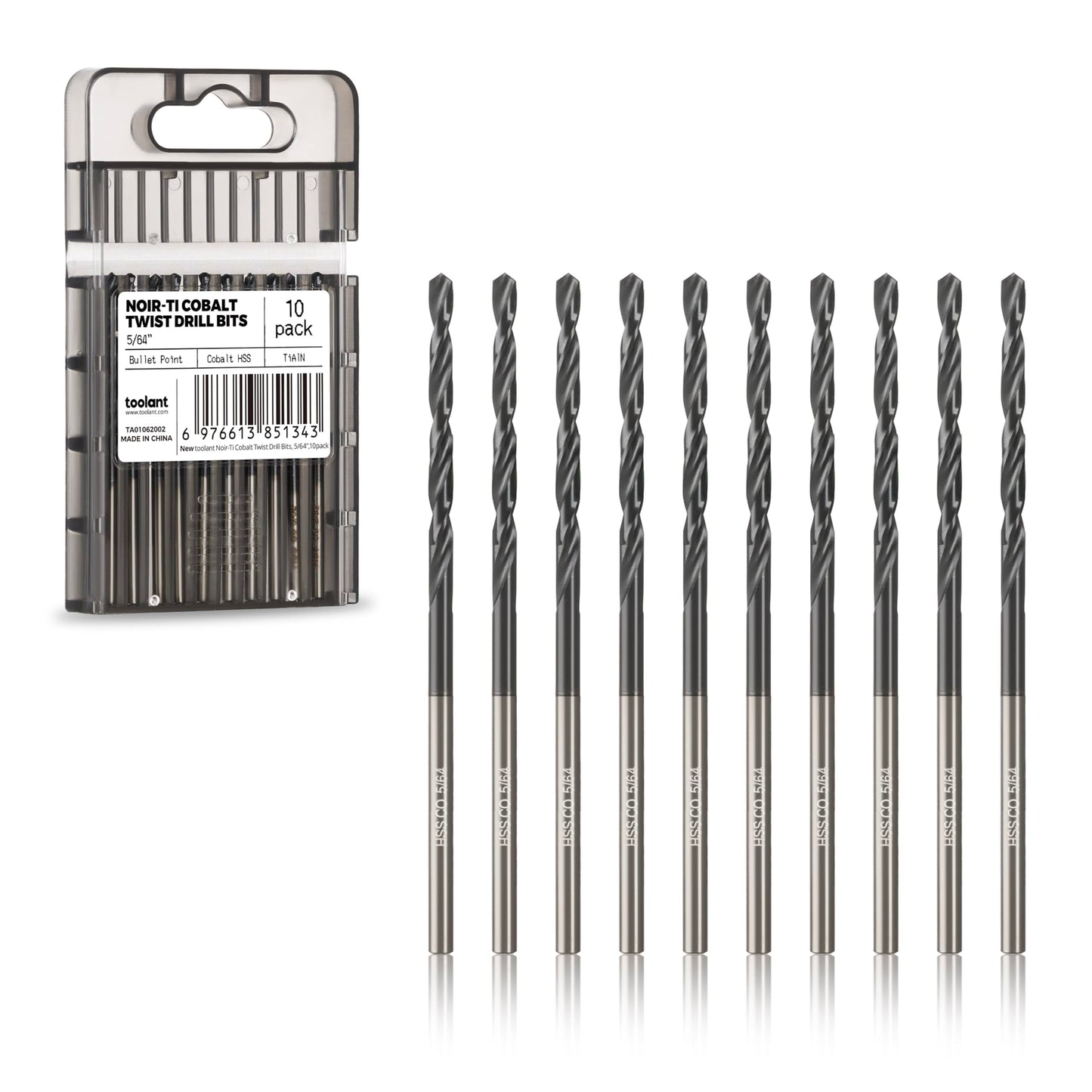 toolant 3/8" Cobalt Drill Bit Set(Pro) Titanium Aluminum Nitride Coated (TiAlN) with Bullet Point Tip, 5-Piece Bulk
