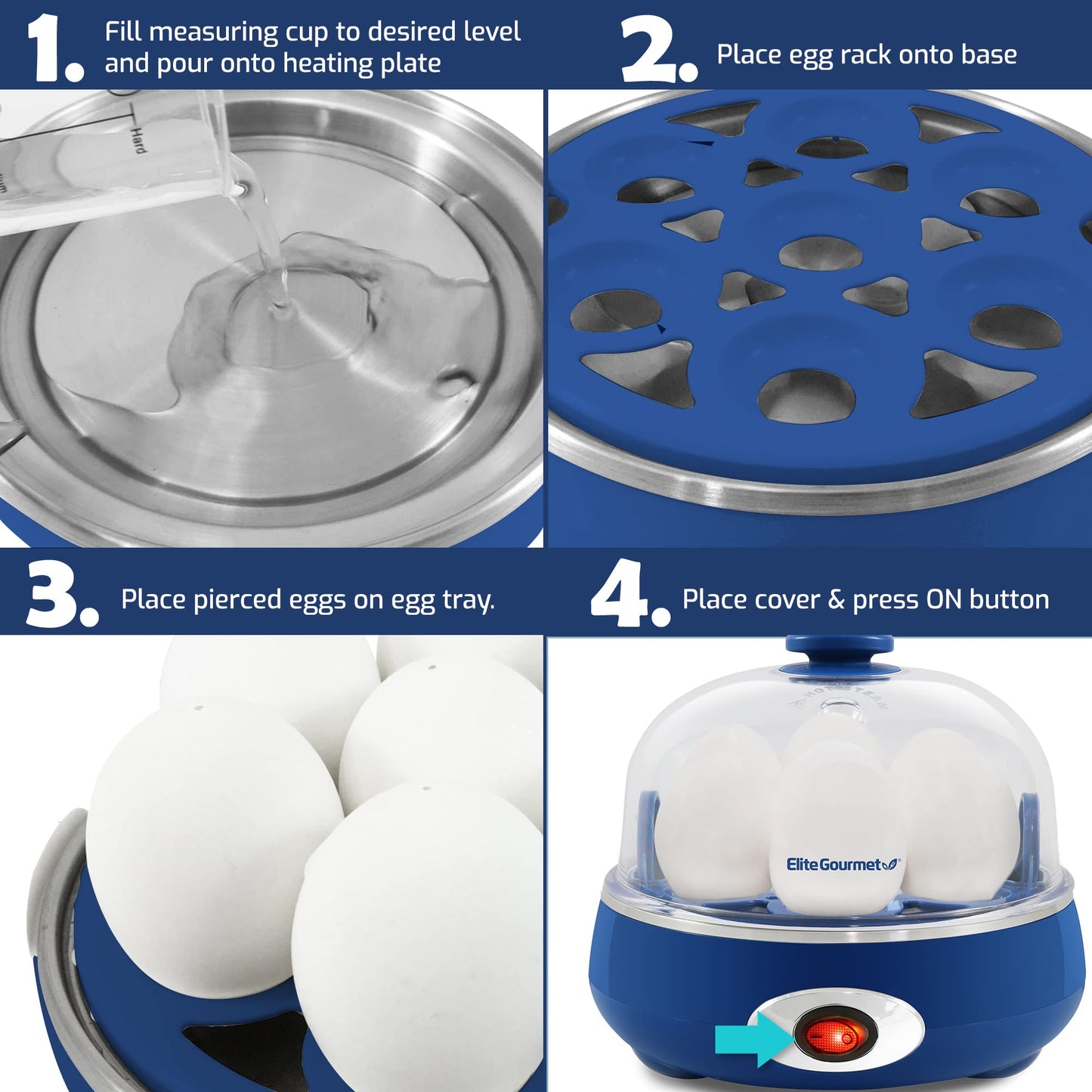 Elite Gourmet EGC115B Easy Egg Cooker Electric 7-Egg Capacity, Soft, Medium, Hard-Boiled Egg Cooker with Auto Shut-Off, Measuring Cup Included, BPA Free, Classic Black