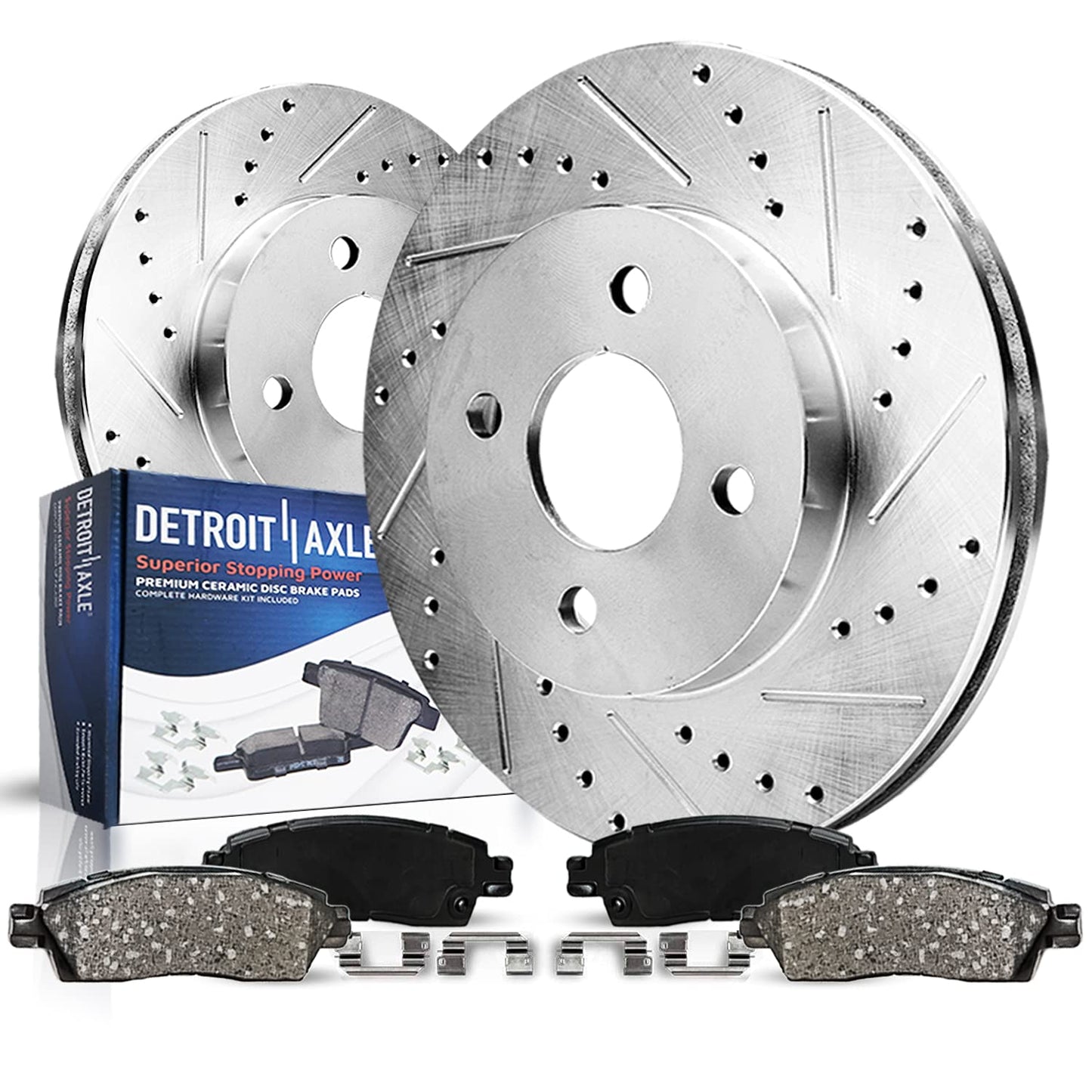 Detroit Axle - Rear Brake Kit for Chevy Silverado Sierra 1500 Suburban Yukon XL Tahoe Escalade ESV Drilled & Slotted Brake Rotors Ceramic Brakes Pads