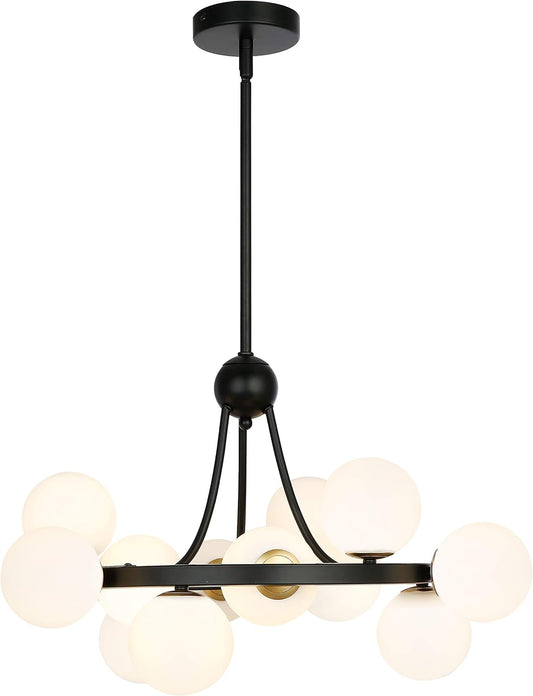 Light Society Trieste 12-Light Sphere Chandelier, Frosted Glass with Black and Gold Finish, Contemporary Mid Century Modern Style Lighting Fixture