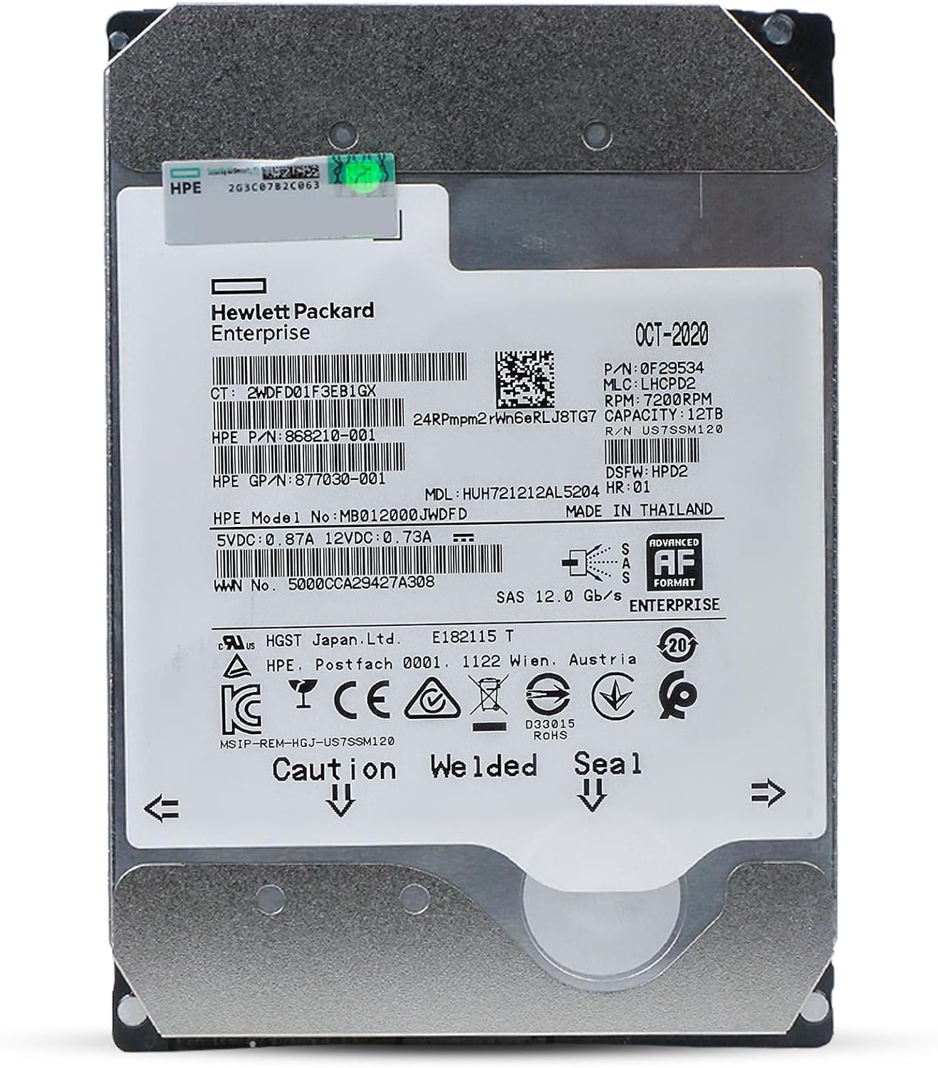 HP/HGST Ultrastar DC HC520 HUH721212AL5204 0F29534 12TB 7200 RPM SAS 12Gb/s 512e 3.5in Enterprise Hard Drive MB012000JWDFD 868210-001 (Renewed)