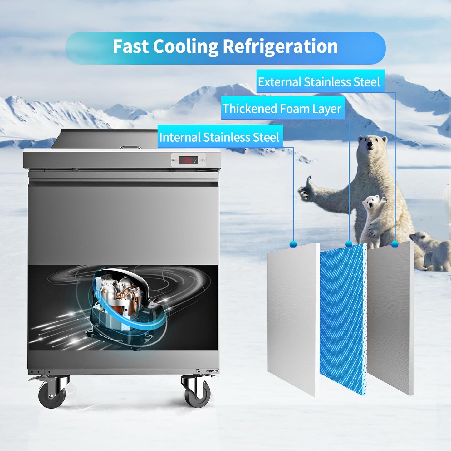 48" W Commercial Refrigerator Sandwich Salad Prep Table Refrigerator Stainless Steel with 12 Pans, Kitchen Equipment for Restaurant, Bar, Shop, Buffet, etc