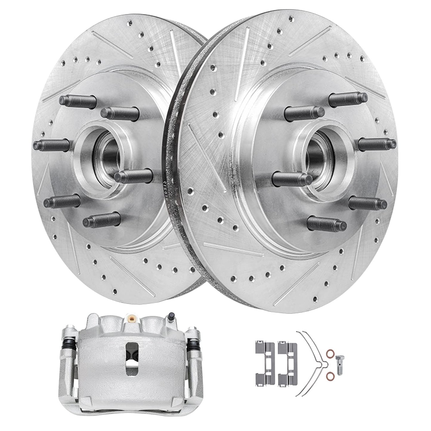 Detroit Axle - Front Brake Kit for Chevy GMC Silverado Sierra Suburban Express Savana 1500 Tahoe Yukon XL Escalade ESV EXT XTS Drilled & Slotted Brake Rotors Ceramic Brakes Pads : 12.99'' inch Rotor
