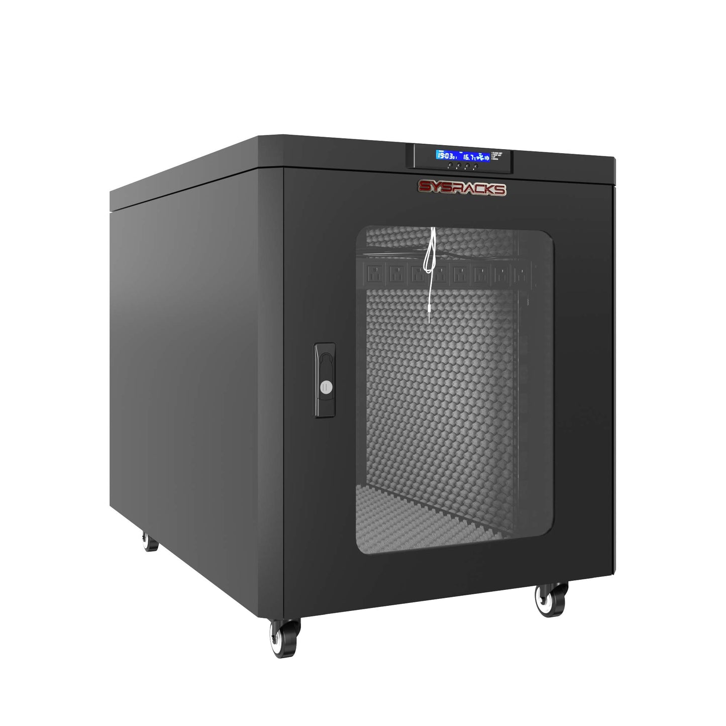 Soundproof Server Rack Cabinet – Quiet Acoustic 19” Network Enclosure with Dual Fans, Thermostat Control, Locking Glass Door, Floor Standing Rack (18U)