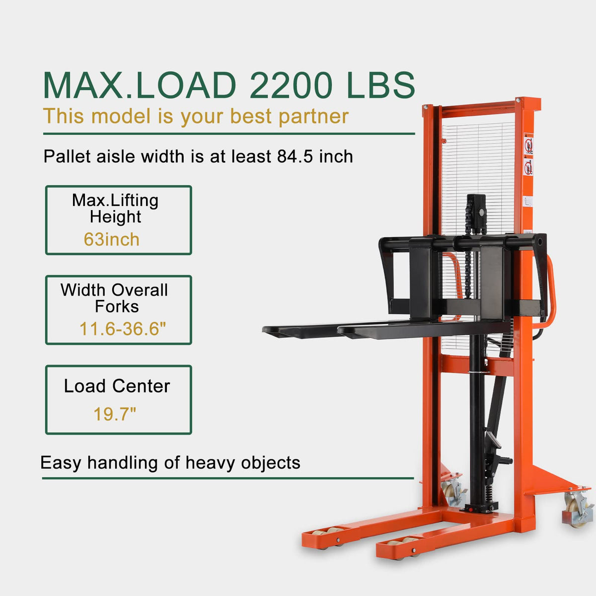 Tory Carrier Manual Pallet Stacker 1100lbs Capacity 63" Lift Height