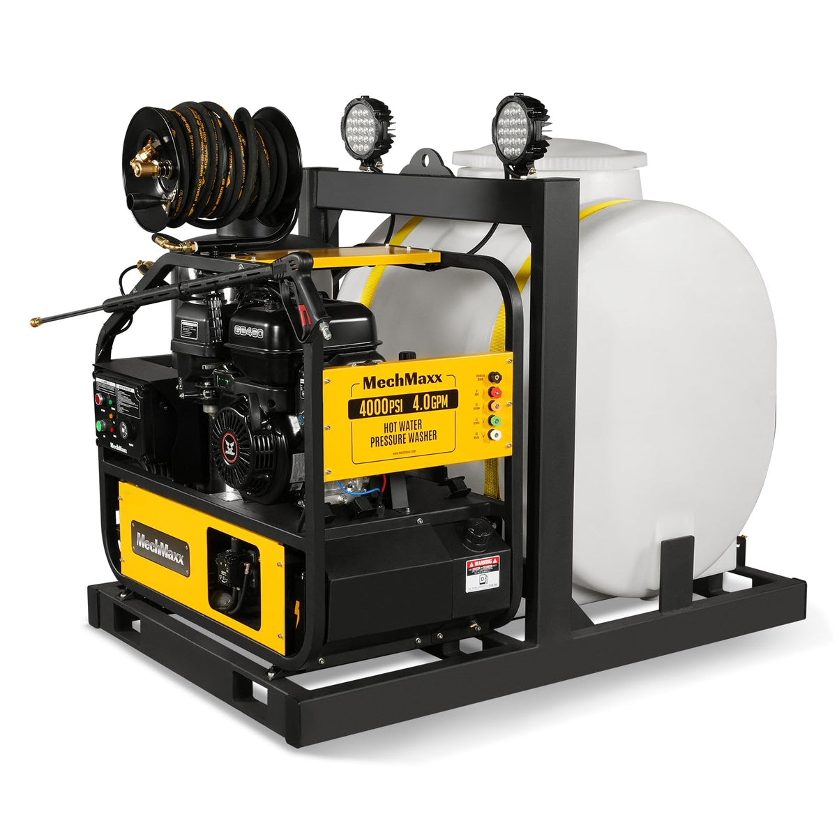 MechMaxx 4000 PSI 4 GPM 420cc 13.4HP E-Start Gas Engine Hot Water Pressure Washer with Hose Reel, Model HPW40D