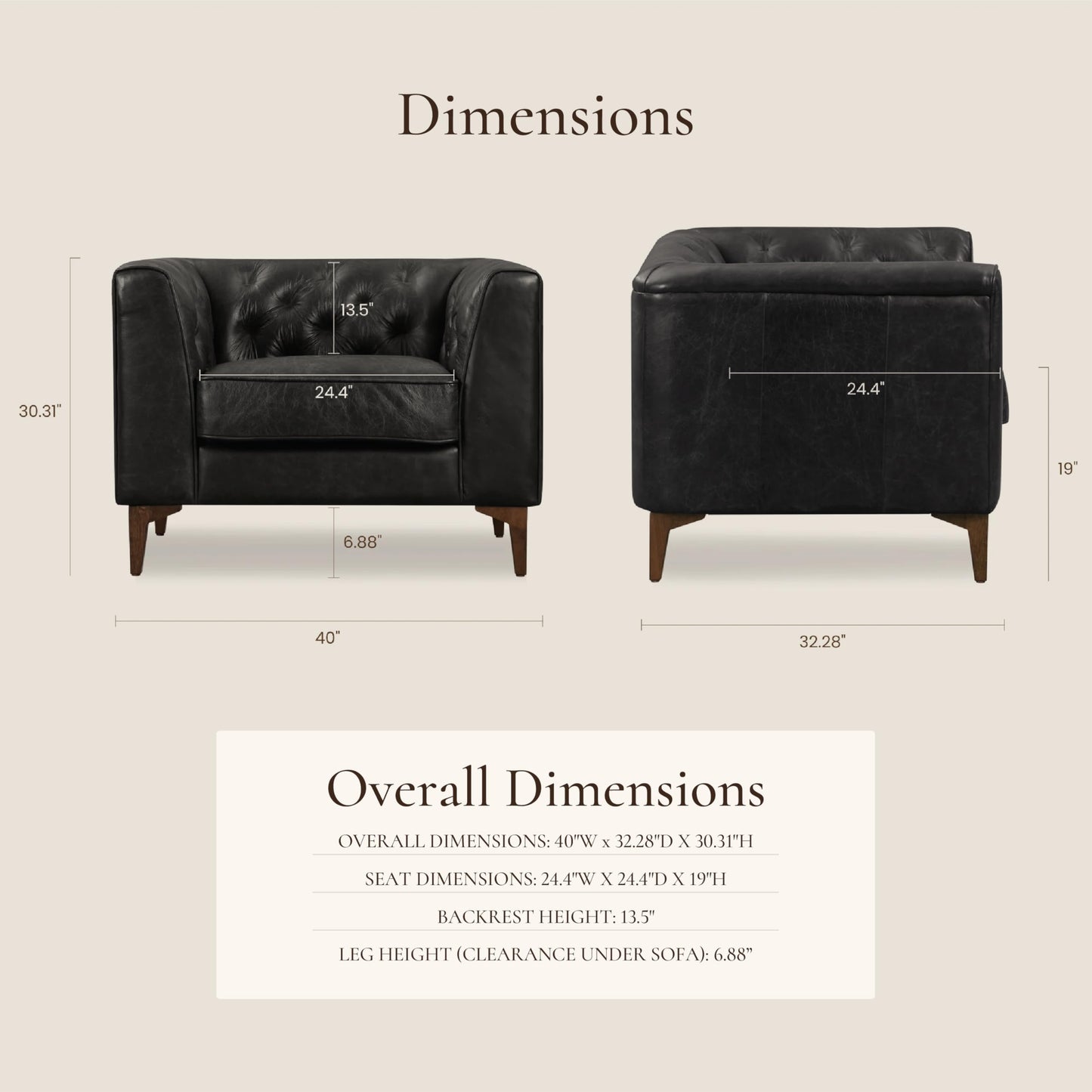 POLY & BARK Essex 89” Full-Grain Italian Leather Sofa – Tufted Back, Feather-Down Comfort, Solid Wood Frame, Cognac Tan