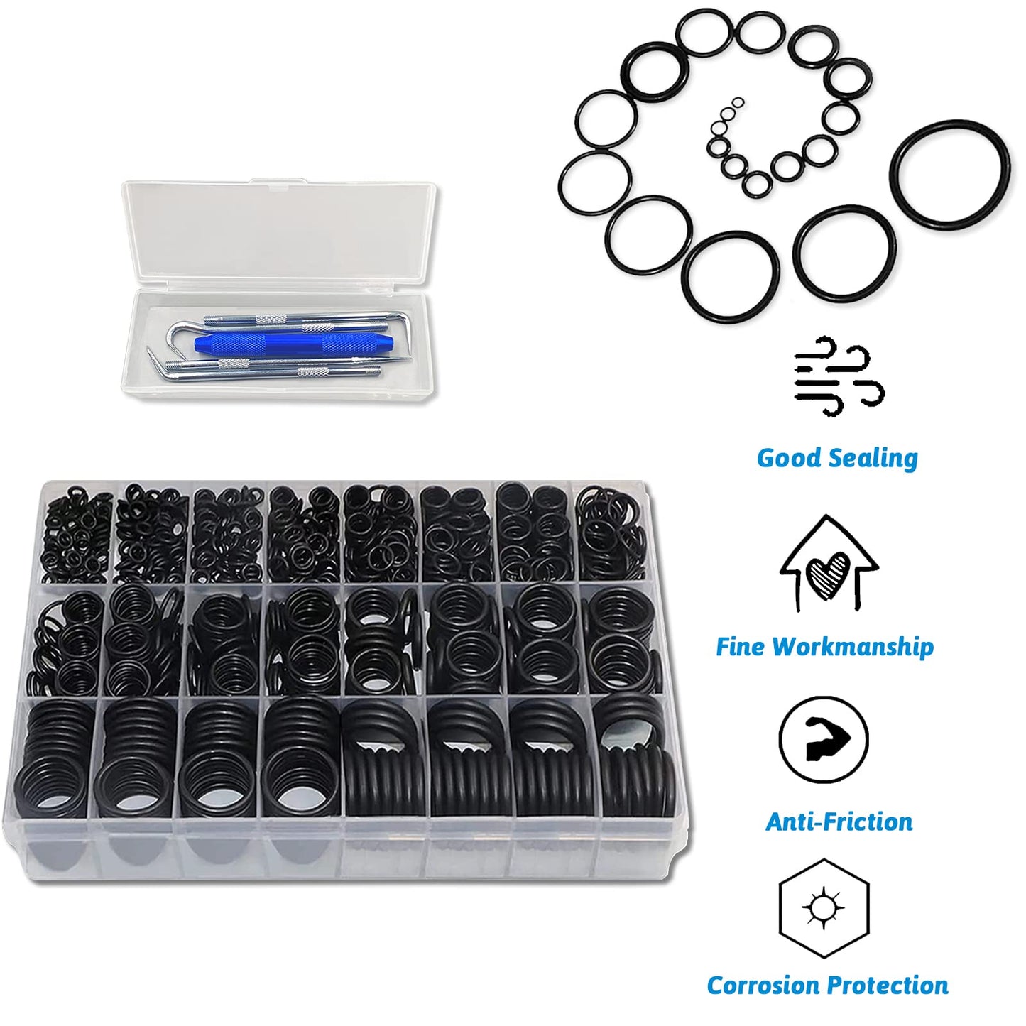 ZDBB 1010 Pcs Rubber O Rings Kit 22 Size Universal O-Ring Assortment Set for Automotive Faucet Pressure Washers Plumbing Sealing Repair,Air or Gas Connections,Resist Oil and Heat