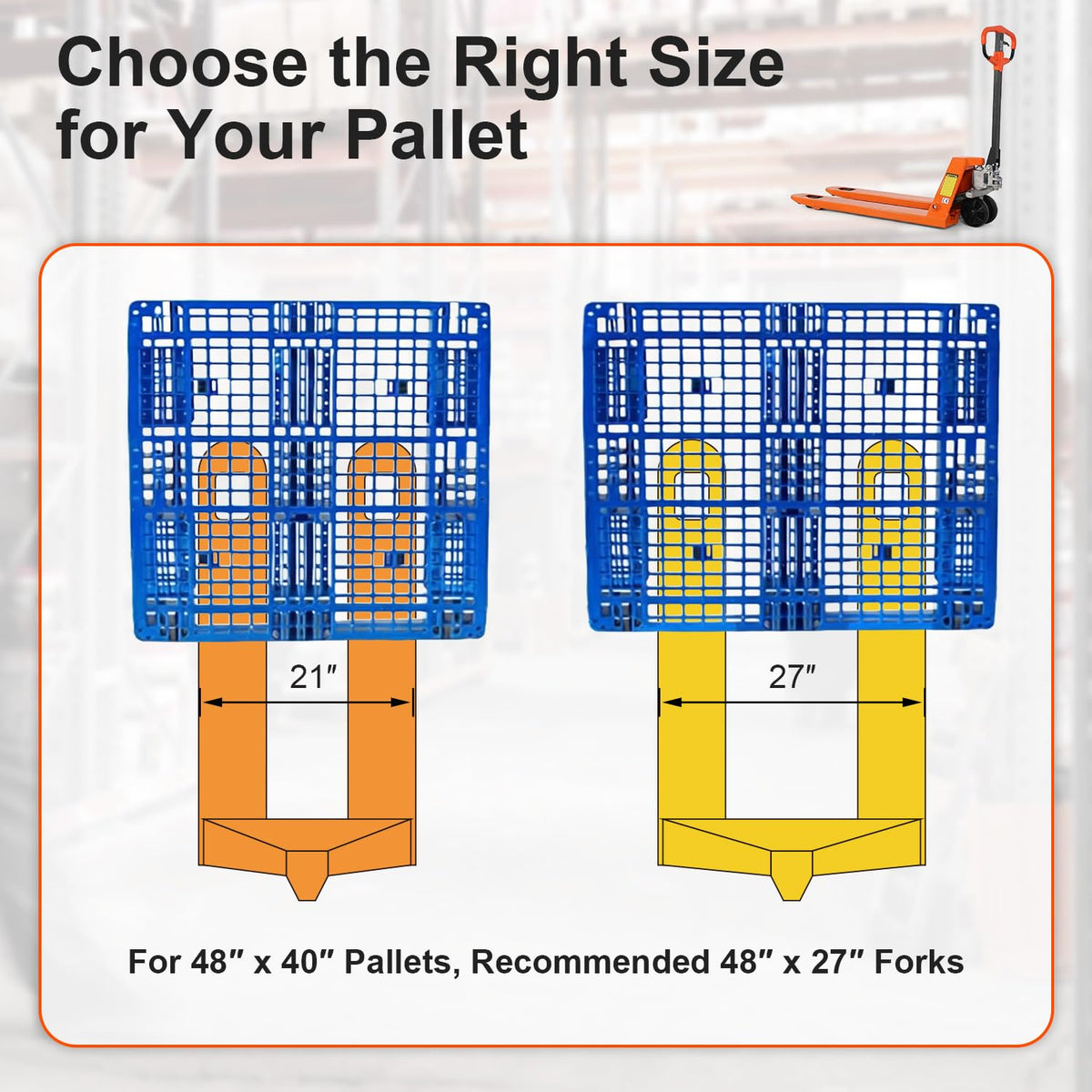 Pallet Jack, 6600 Lb. Capacity 27 x 48 Forks Mannual Pallet Truck, Hand Trucks with Replacement Load Wheels