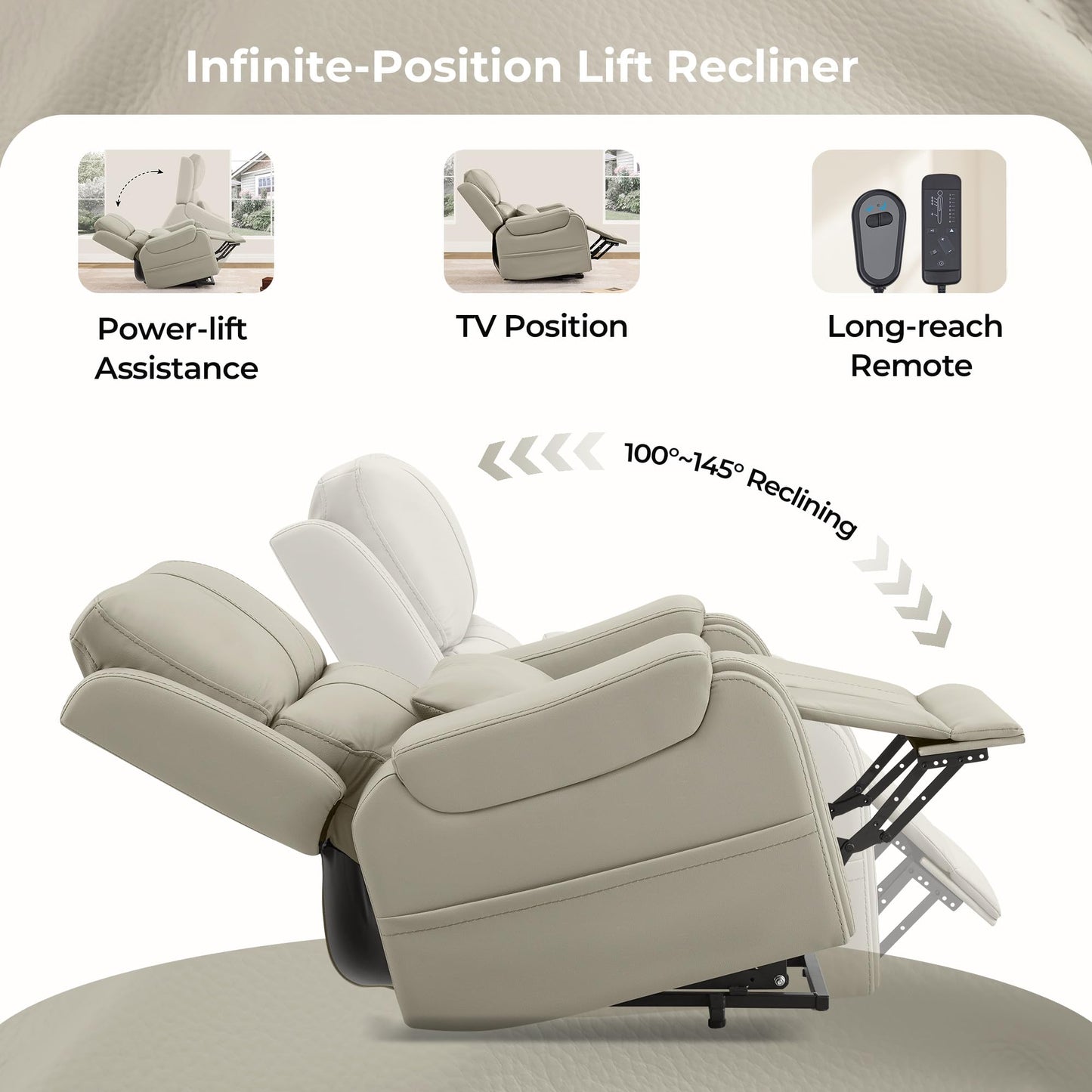 CHITA Power Lift Recliner Chair for Elderly with Heat and Massage, Genuine Leather Electric Lift Chairs with Cup Holder, Removable Lumbar Pillow, 2 Side Pockets, Leather in Navy