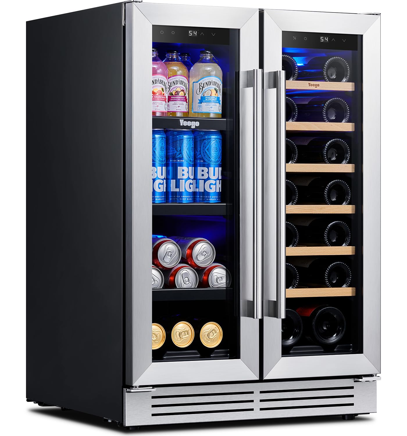 Yeego 24-Inch Beverage Refrigerator, Built-In or Freestanding Beverage Cooler, Up to 180 Cans, Glass Door Mini Fridge for Soda, Beer, Water & Wine (Left-Hinged)