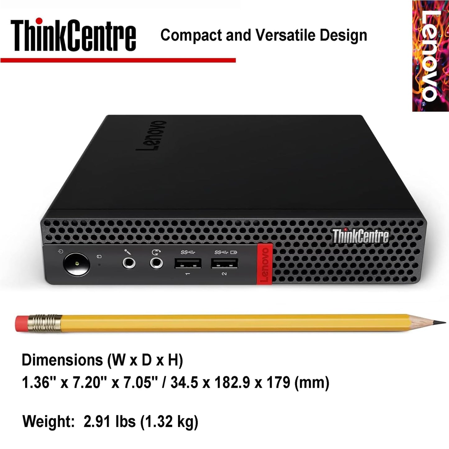 Lenovo Business Mini Desktop PC, AMD Processor, 4GB DDR4 RAM, 128GB PCIe SSD Drive, Dual Display Support, Wi-Fi, Bluetooth, USB & Ethernet Port, Windows 11 Pro, w/Keyboard & Mouse