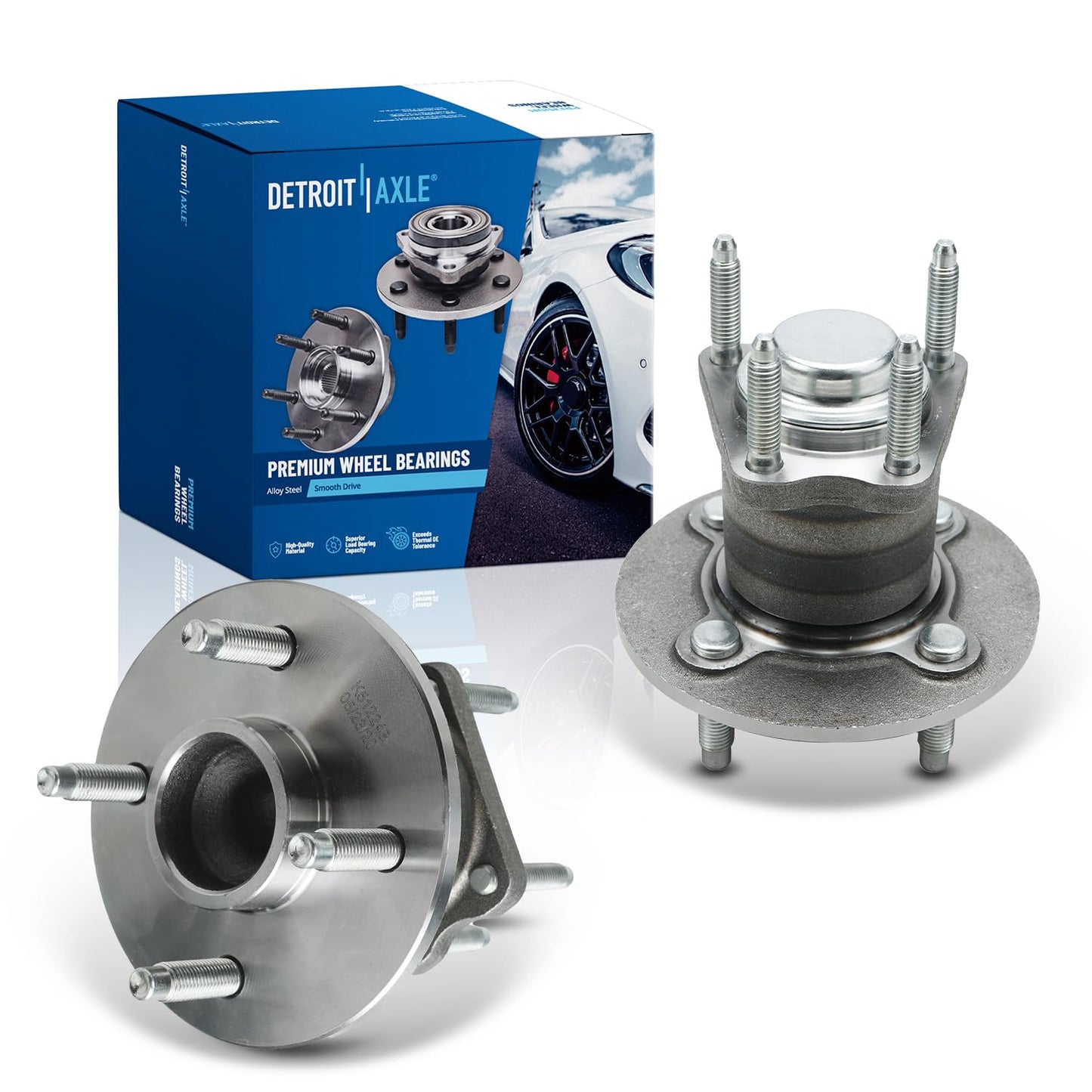 Detroit Axle - 2pc Front Wheel Bearing Hubs for 00-13 Chevy Impala Monte Carlo, 97-08 Pontiac Grand Prix, 06-11 DTS, 05-09 Buick Lacrosse, 06-11 Lucerne, 00-05 Lesabre, Pair Wheel Bearings and Hubs