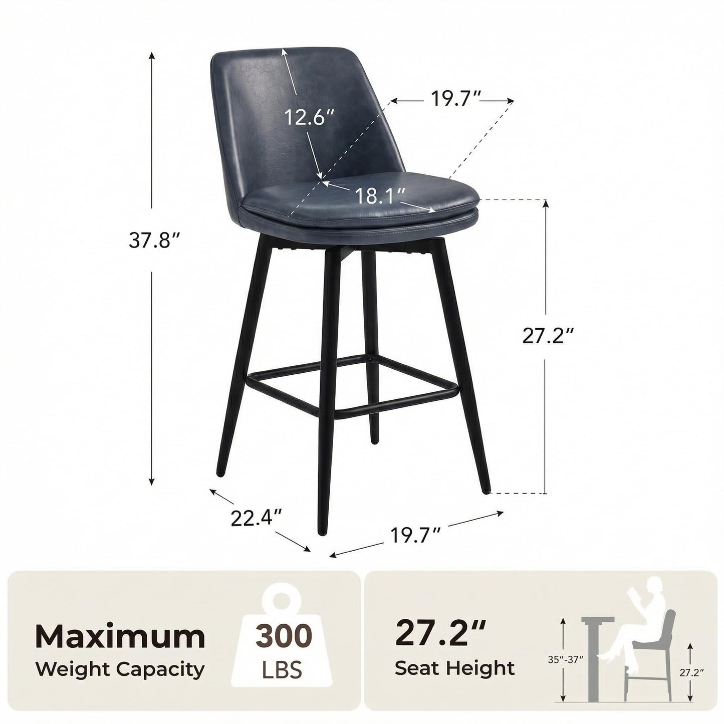 CHITA Swivel Bar Stools, 27.2" Counter Height Bar Stools Set of 3, FSC Certified Upholstered Modern Counter Stools, Metal Legs, Faux Leather, Saddle Brown