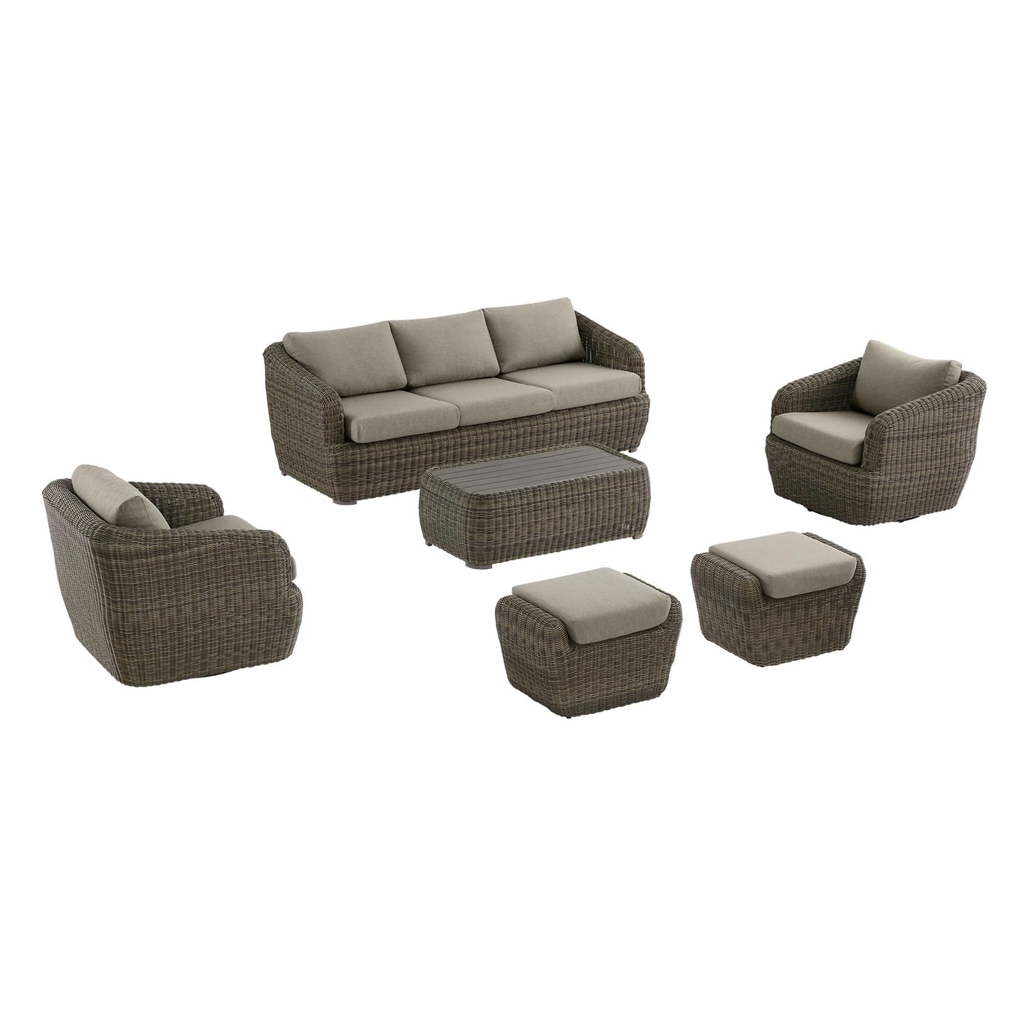 CHITA 5 Pieces Patio Wicker Furniture Set, Outdoor Rattan Bistro Set with Removable Thickened Cushions, Fully Assembled(Beige Cushions with Light Brown Wicker)
