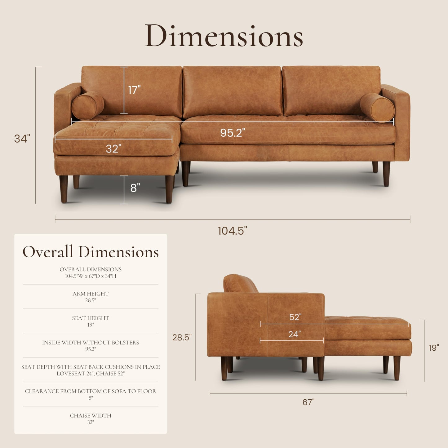 POLY & BARK Napa 82" Leather Pull‑Out Sleeper Sofa – Full‑Grain Italian Leather Upholstery,Tri‑Layer Mattress & Storage Console –Sophisticated Multi‑Functional Sofa Bed for Living Rooms & Guest Spaces