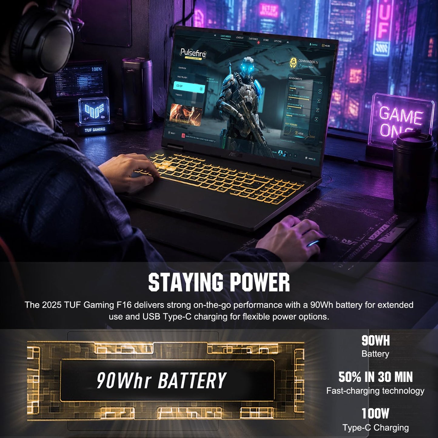 ASUS TUF Gaming F16 5050 Gaming Laptop, Intel Core i5-13450HX, 16" FHD+ 165Hz Anti-Glare 100% sRGB, GeForce RTX 5050, 16GB DDR5, 1TB SSD, RGB Backlit KB, IR Camera, HDMI, Windows 11 Home, w/Bundle