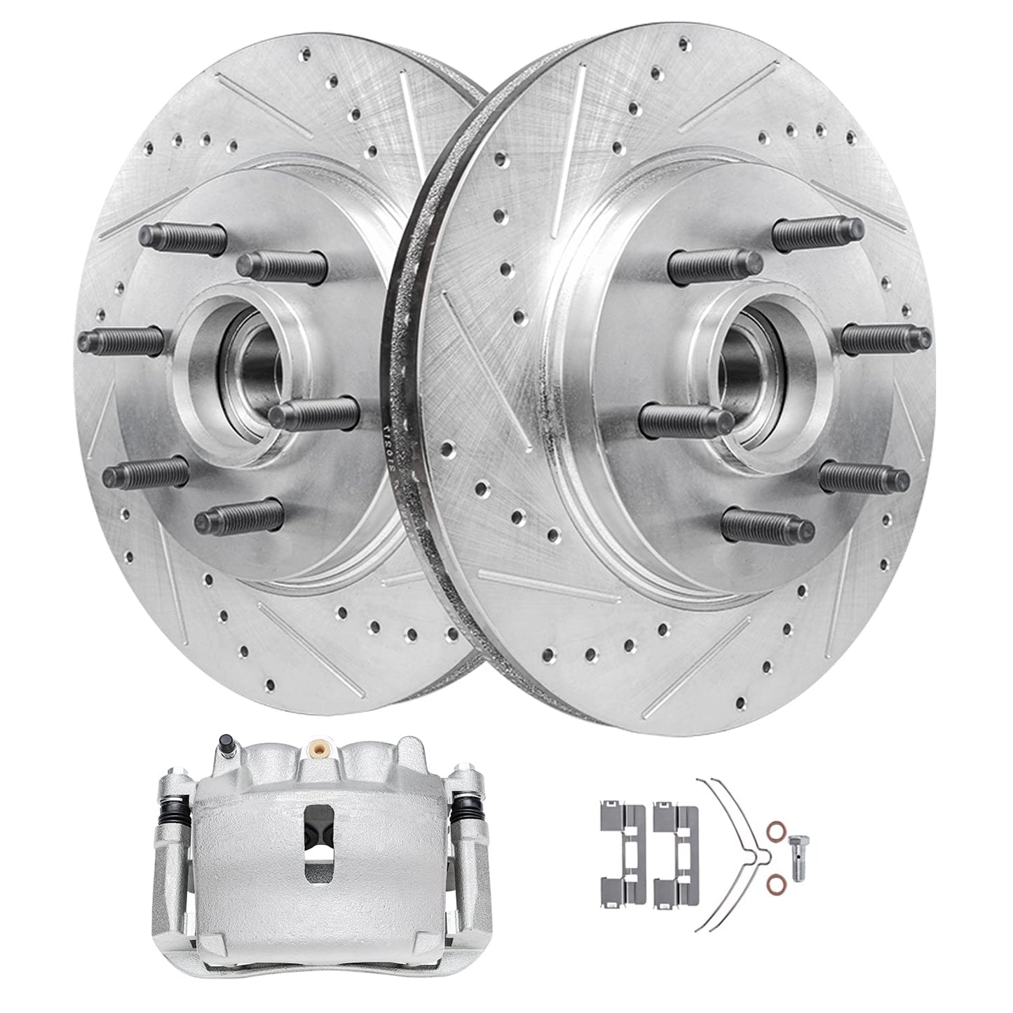 Detroit Axle - Front Brake Kit for 2006-2018 Dodge Ram 1500, 07-09 Durango Chrysler Aspen, 2019-2024 Ram 1500 Classic, Drilled and Slotted Disc Brake Rotors Ceramic Brakes Pads Replacement