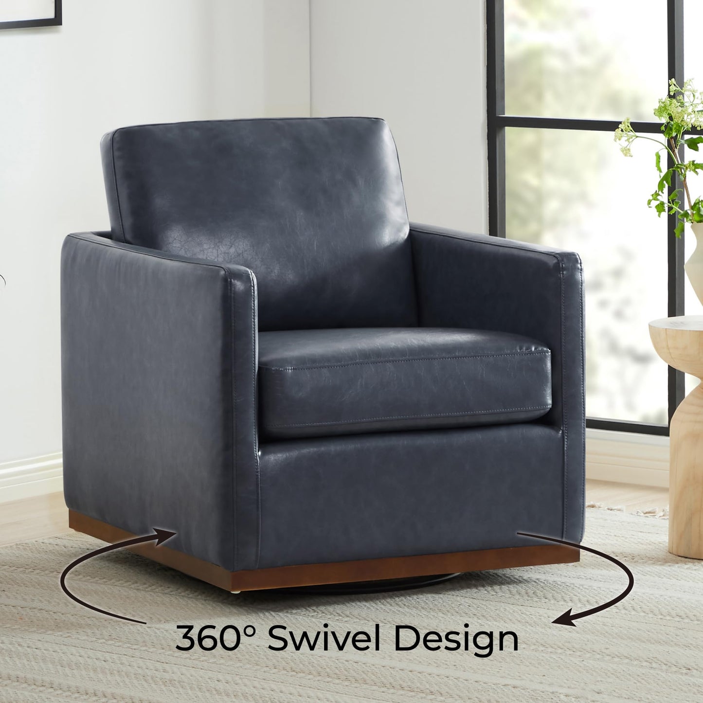 CHITA Genuine Leather Swivel Accent Chair, FSC Certified Mid Century Modern Arm Chair for Living Room and Bedroom, Fully Assembled, Saddle