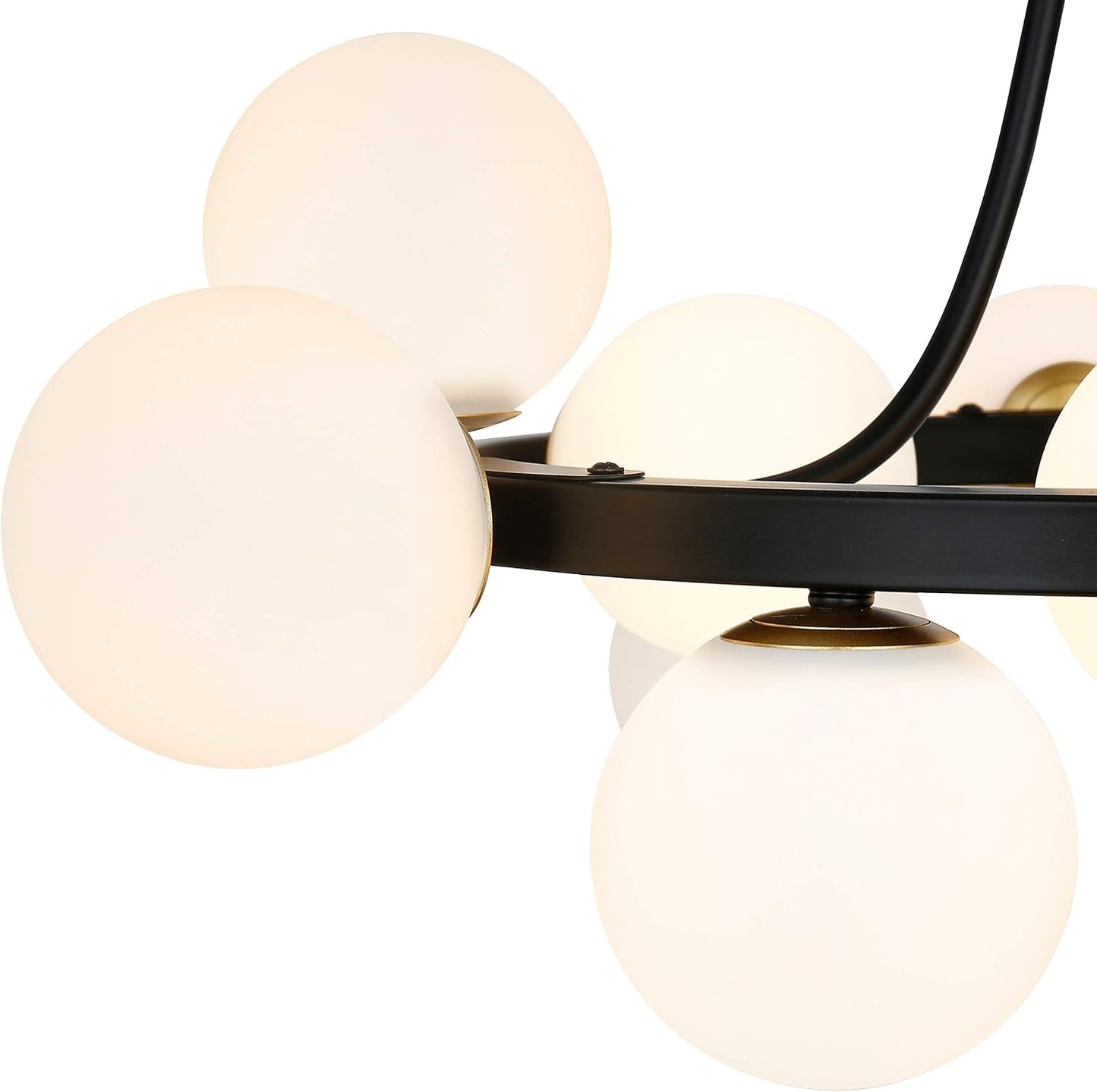 Light Society Trieste 12-Light Sphere Chandelier, Frosted Glass with Black and Gold Finish, Contemporary Mid Century Modern Style Lighting Fixture
