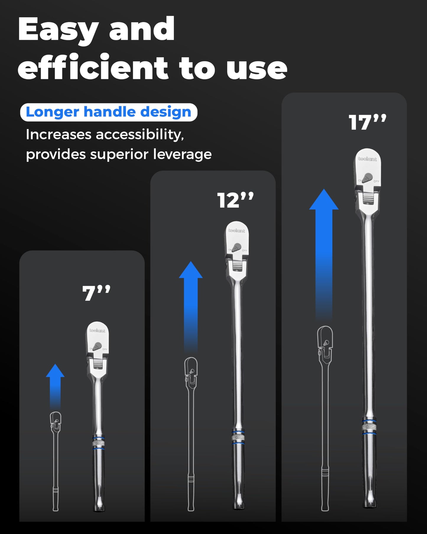 toolant 3/8" Drive Flex Head Ratchet Wrenches, 90 Tooth Compact Flex Head Socket Ratchet Wrench, 12 Inch Length