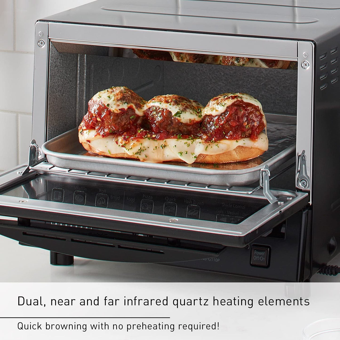 Panasonic FlashXpress Toaster Oven Countertop, 4-Slice Small Toaster Oven Compact Size with Double Infrared Heating, 6 Auto Cook Options and Precise Temperature Control, 1300W - NB-G110P (Silver)
