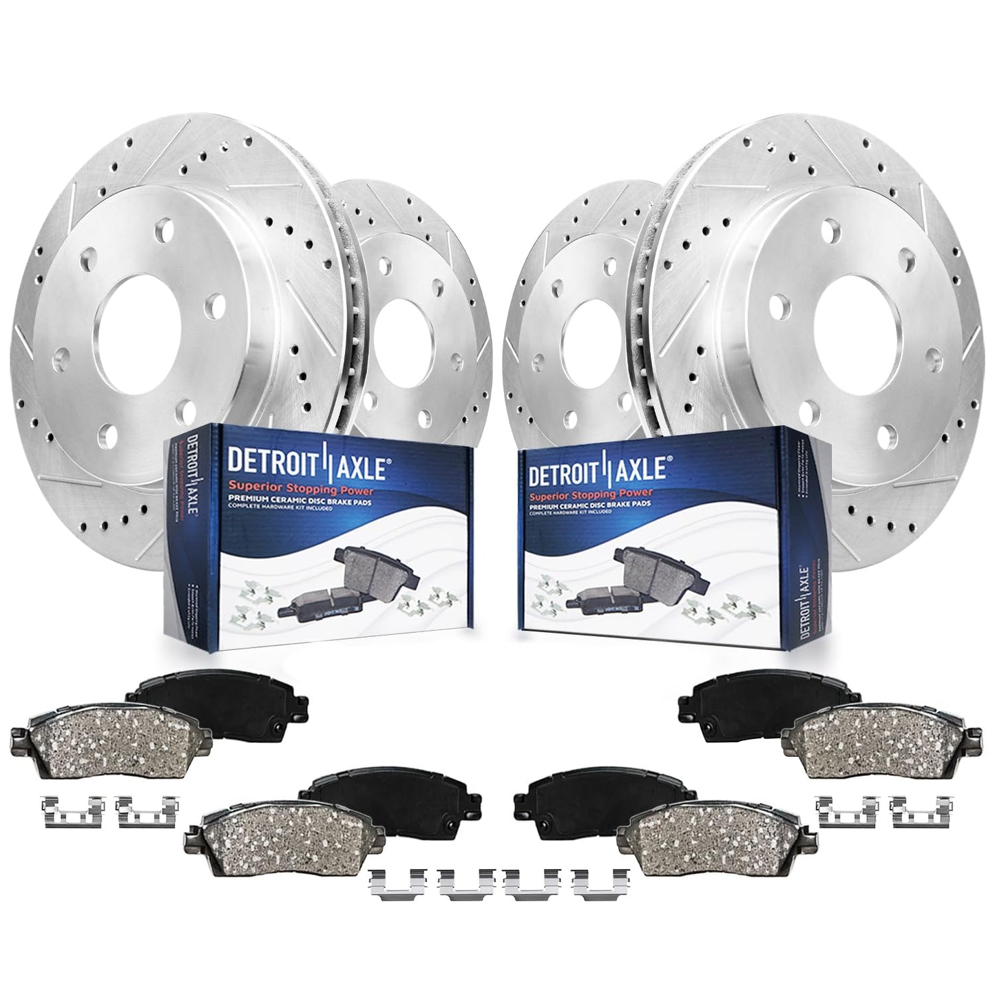 Detroit Axle - Brake Kit for 2006-2018 Dodge Ram 1500 2007-2009 Durango Chrysler Aspen 2019-2024 Ram 1500 Classic, Drilled Slotted Brake Rotors and Ceramic Brakes Pads w/Hardware Replacement