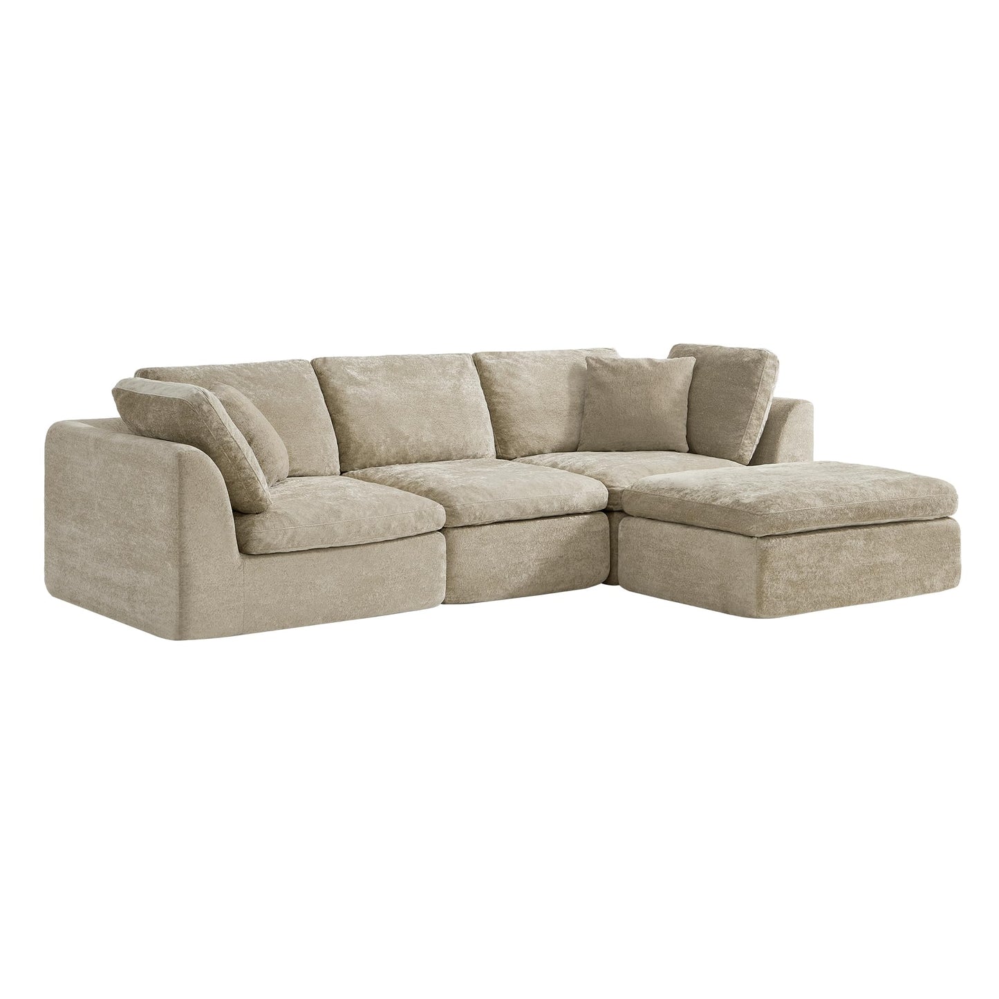 CHITA 108" Modular Sectional Couches, Boneless L-Shape Sofa with Ottoman, 3 Seater Cloud Sectional Sofa for Living Room,Khaki Gray