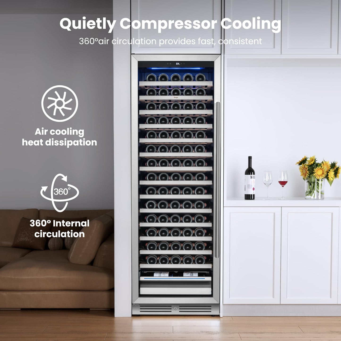 Yeego 24 Inch Wine Fridge Cooler - 52 Bottles Wine Cooler with Glass Door, 40-65℉ Built-In or Freestanding Refrigerator, Under Counter Wine Fridge for Kitchen Bar Office (Left-Hinged)