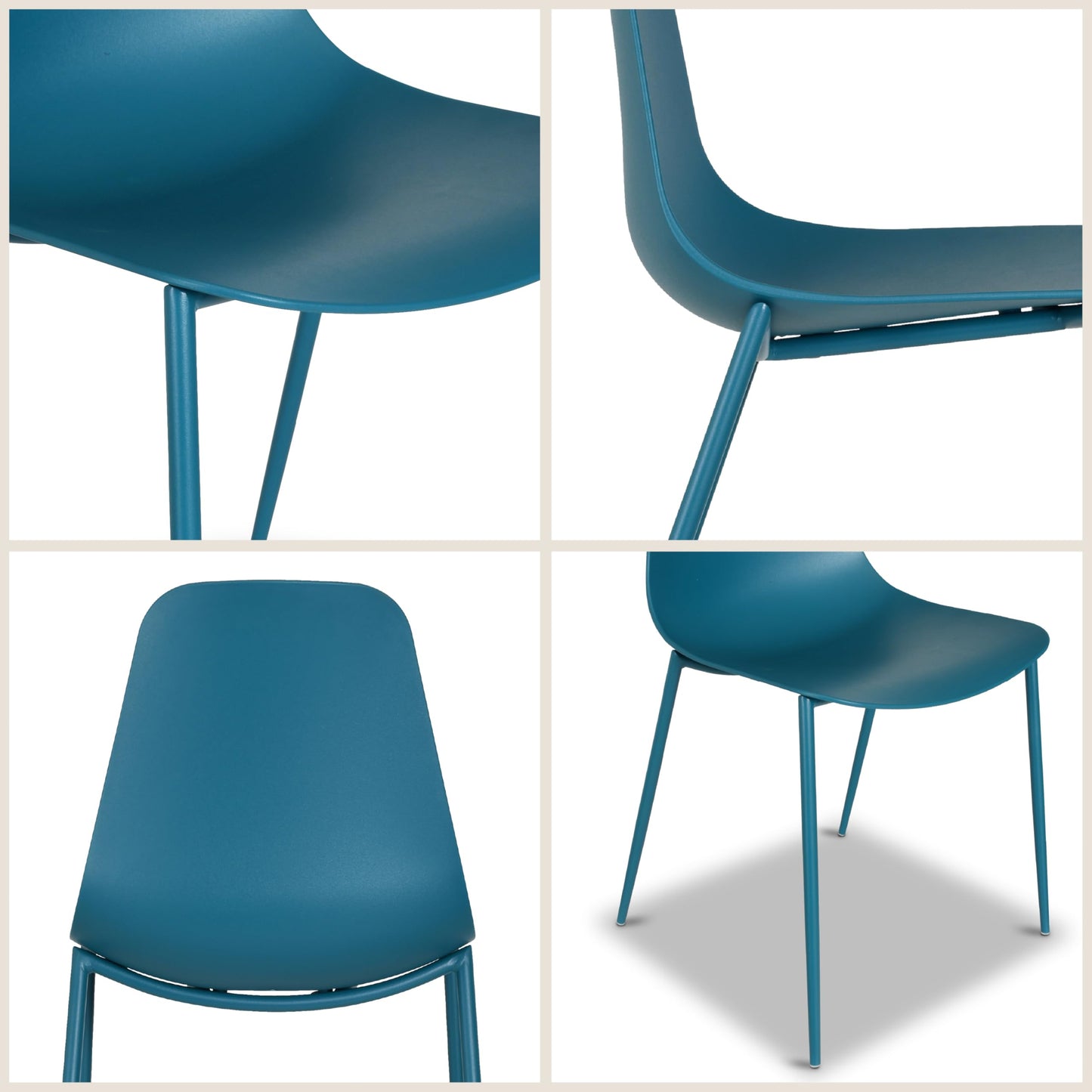 POLY & BARK Isla Modern Dining Chairs Set of 4 – Mid Century Modern Plastic Dining Chair with Metal Legs – Kitchen & Dining Room Chairs – Indoor/Outdoor – White