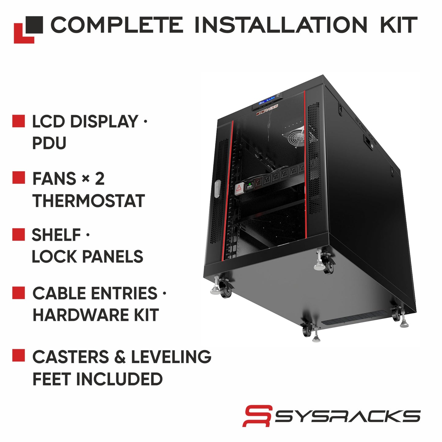 19" Server Rack Cabinet 18U – 35" Deep Network Cabinet Enclosure with Glass Door, Locking Panels, Cooling Fans, PDU & Shelf, IT Rack for Servers, Switches, AV Equipment