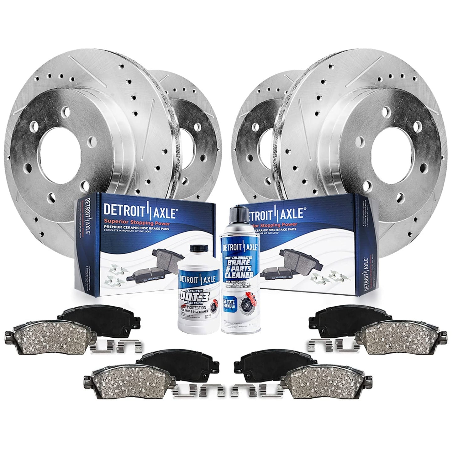 Detroit Axle - Brake Kit for Chevy GMC Silverado Sierra 1500 Tahoe Yukon XL Suburban Escalade ESV Drilled Disc Rotors Ceramic Brakes Pads Replacement : 12.99" Front & 13.58" Rear Rotor