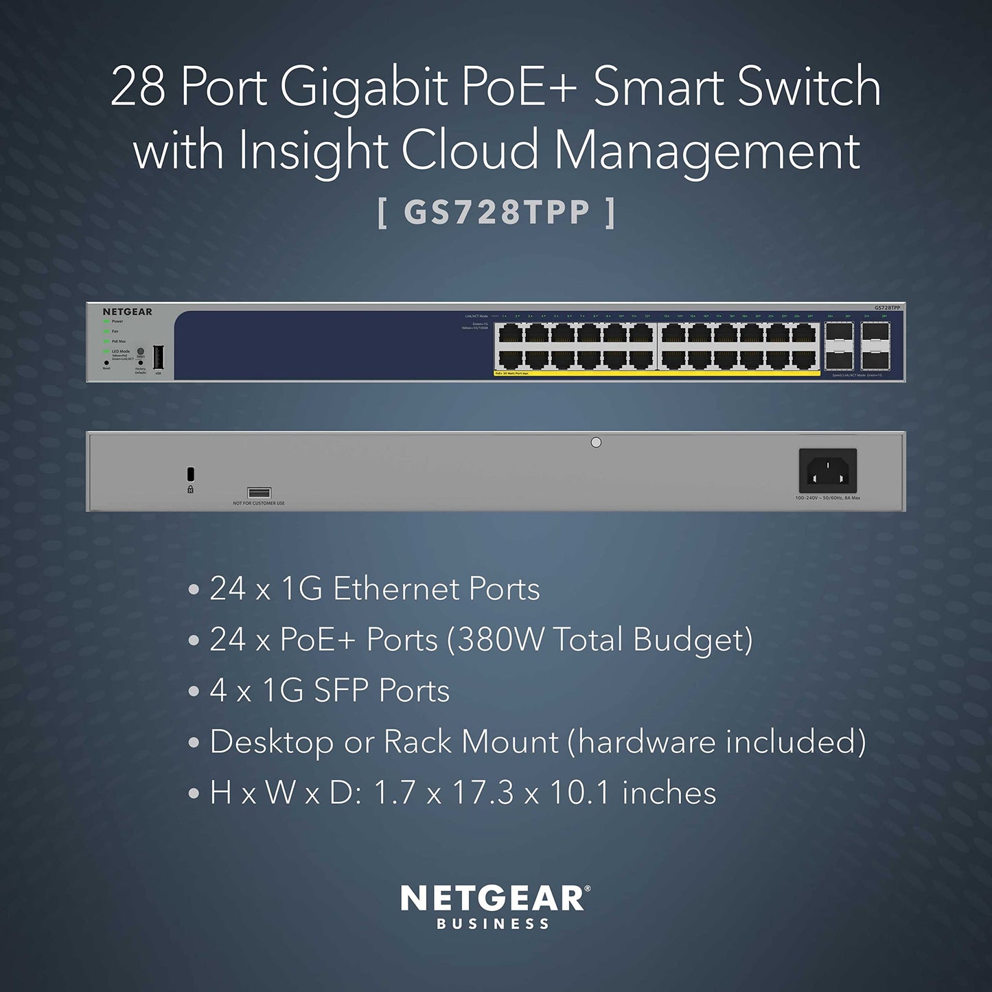 NETGEAR 52-Port PoE Gigabit Ethernet Smart Switch (GS752TPP) - Managed, Optional Insight Cloud Management, 48 x PoE+ @ 760W, 4 x 1G SFP, Desktop or Rackmount