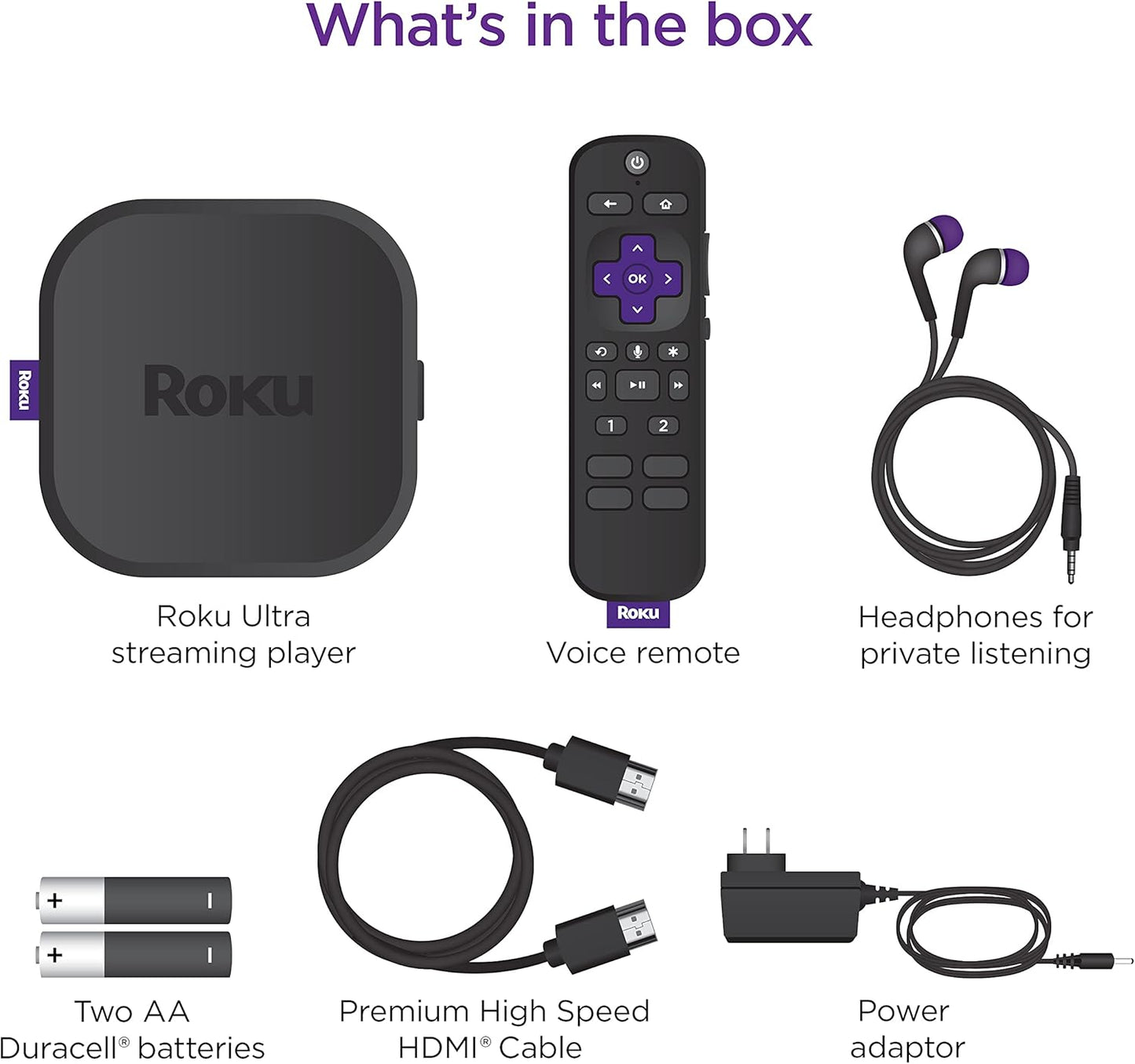 Roku Ultra | Streaming Device HD/4K/HDR/Dolby Vision with Dolby Atmos, Bluetooth Streaming, and Roku Voice Remote with Headphone Jack and Personal Shortcuts, includes Premium HDMI® Cable