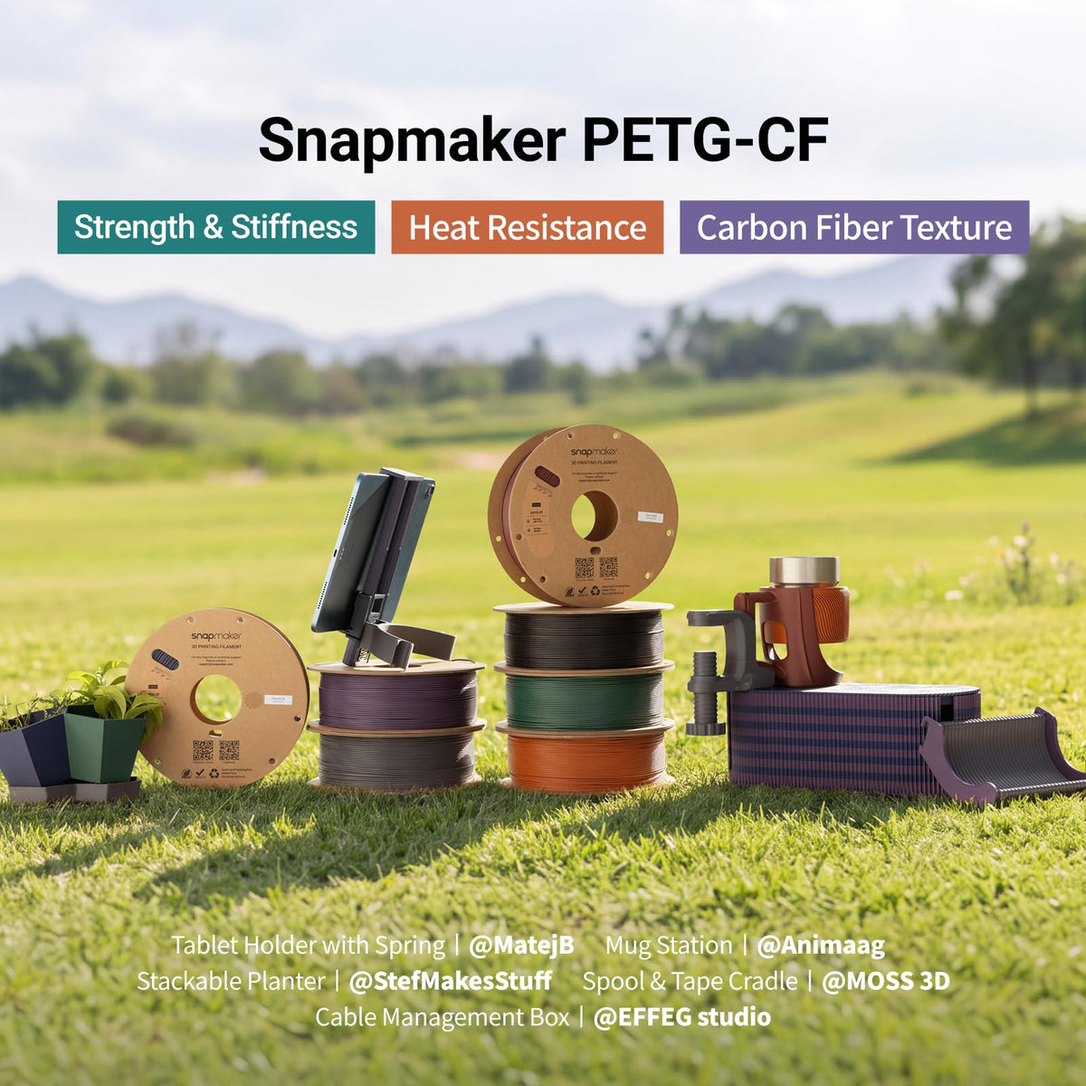 Snapmaker PETG Filament 1.75mm,PETG HF 3D Printer Filament 1kg(2.2lbs)