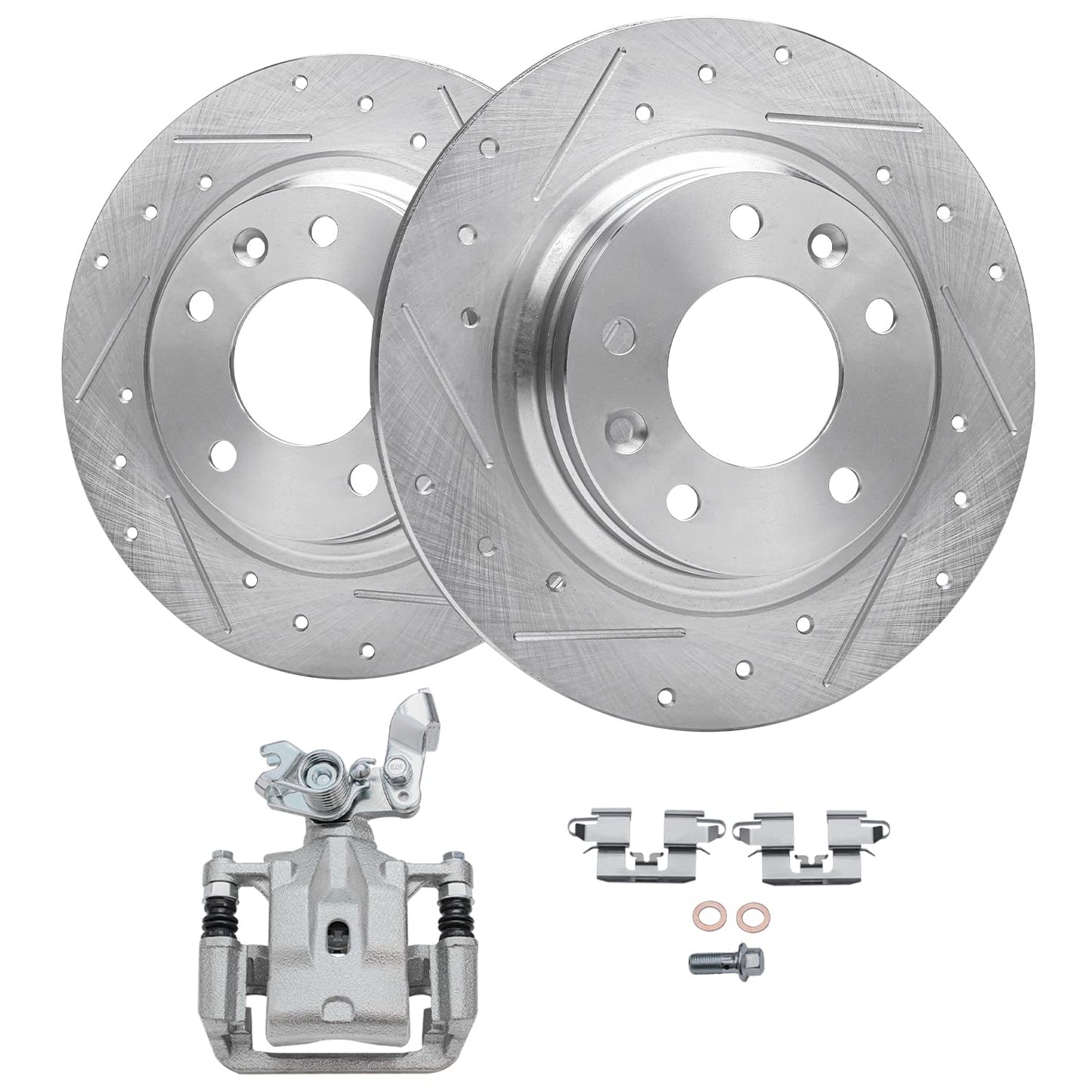 Detroit Axle - Front Brake Kit for 2006-2018 Dodge Ram 1500, 07-09 Durango Chrysler Aspen, 2019-2024 Ram 1500 Classic, Drilled and Slotted Disc Brake Rotors Ceramic Brakes Pads Replacement