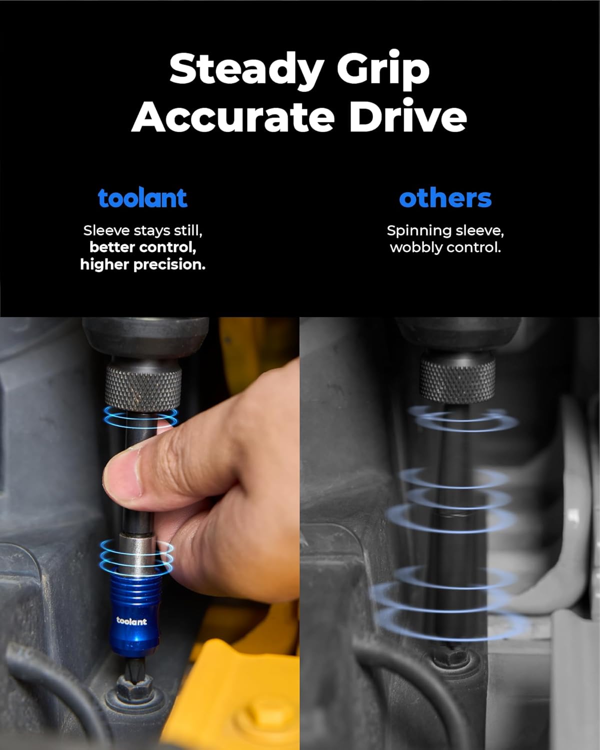 toolant Magnetic Drill Bit Extension Set, 4PCS (2.5", 4", 6", 12"), Quick-Insert, Anti-Wobble Sleeve, Strong Magnet, 1/4" Hex Bit Holder, Alloy & Stainless Steel for Impact Driver