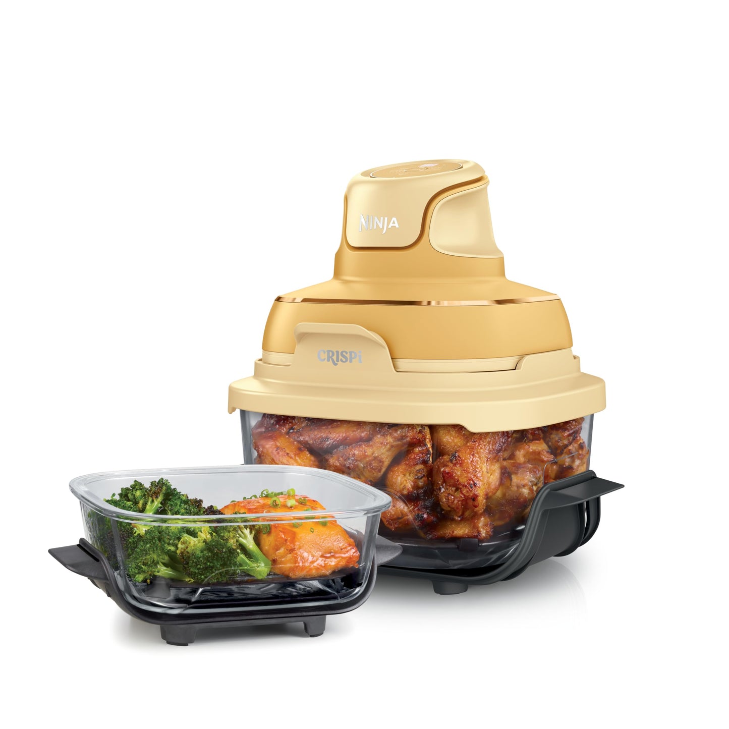 Ninja Crispi 4-in-1 Glass Air Fryer | With Non-Toxic 4QT & 6-Cup Glass Containers & Lids | Microwave, Freezer, Dishwasher Safe | 450°F Max Temp |1500 Watt | Stone | FN101ST