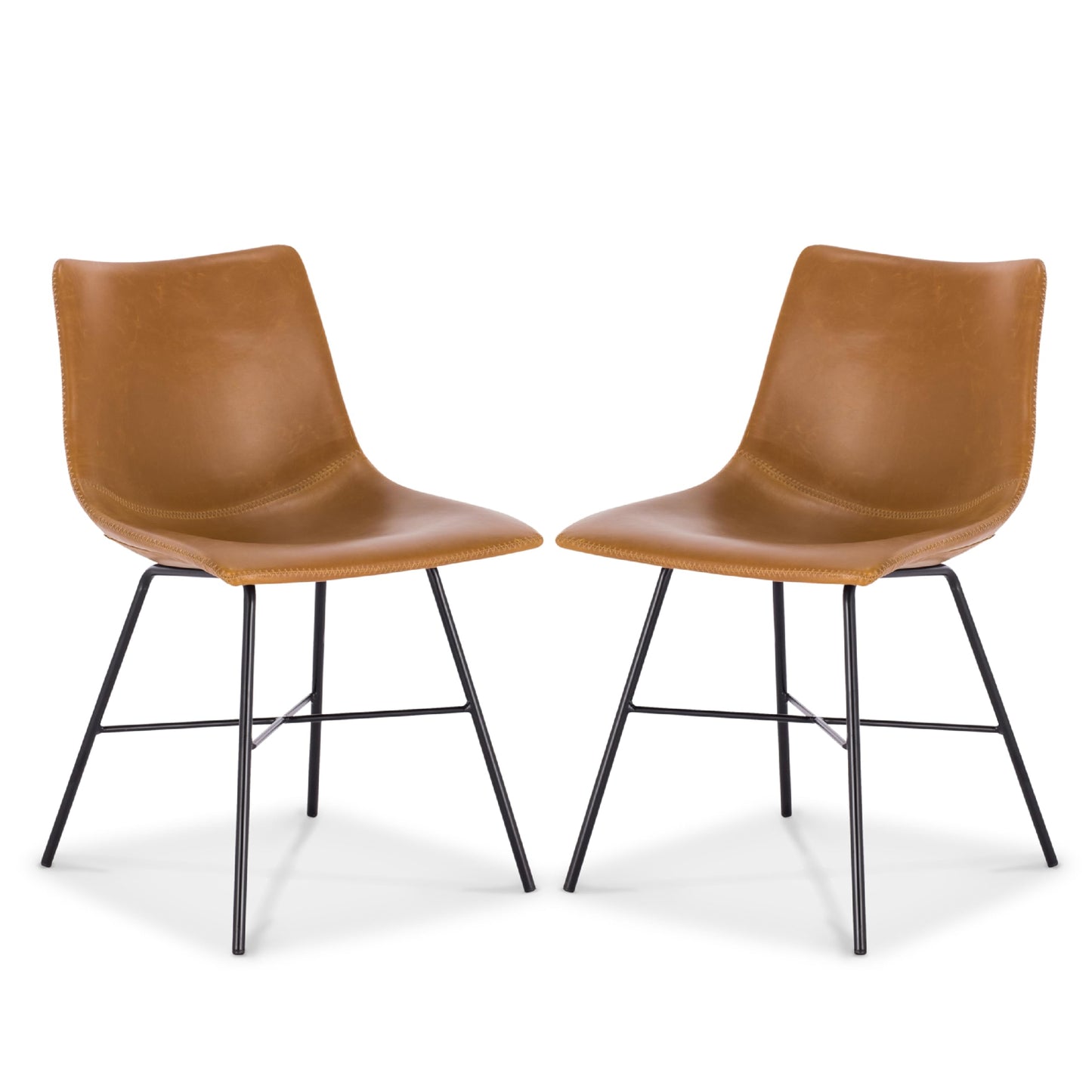 POLY & BARK Paxton Leather Counter Stools 24 Inches – Set of 2 - Counter Height Bar Stools with Back – Modern Barstools for Kitchen Island or Counters – Faux Leather & Matte Black Steel Base – Tan