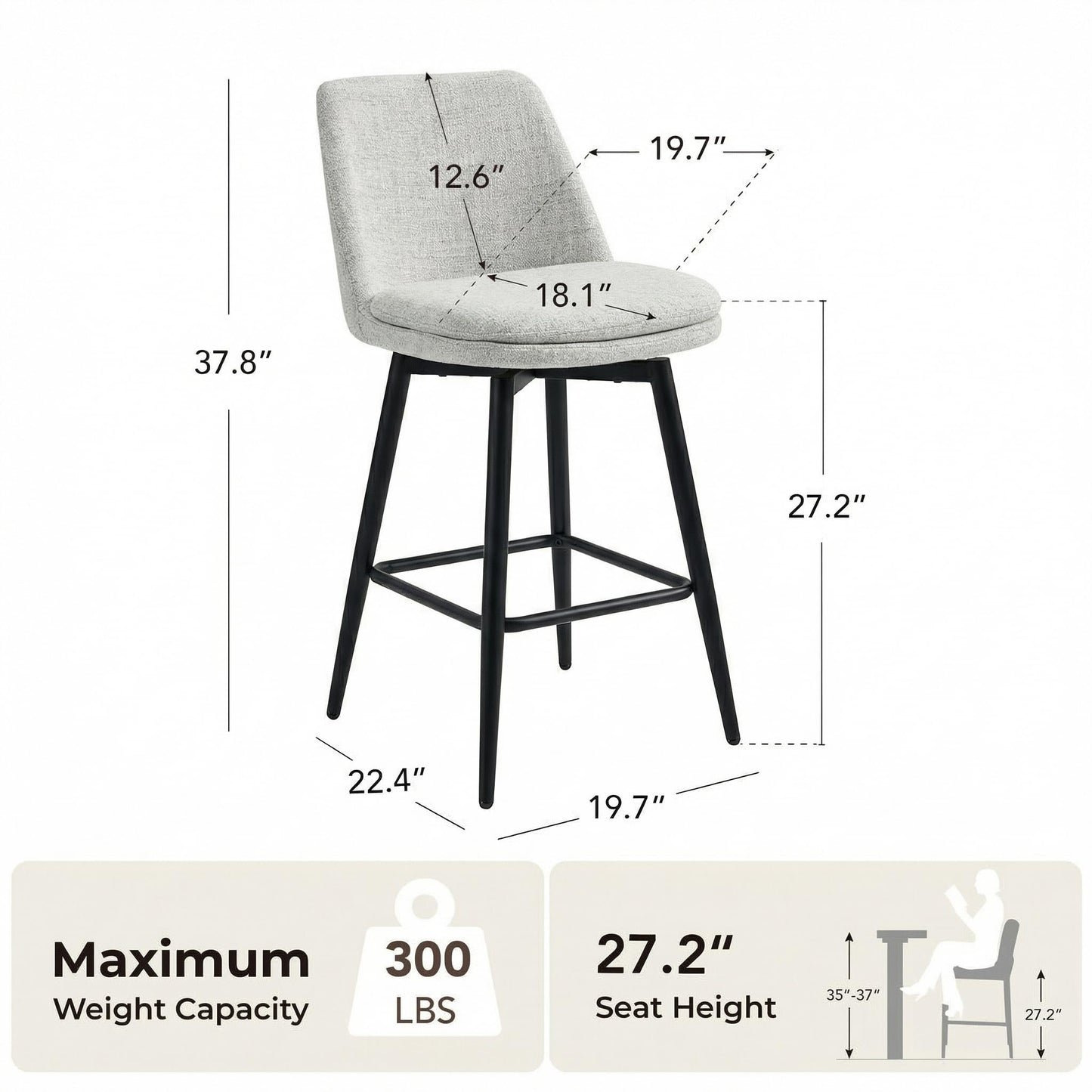 CHITA Swivel Bar Stools, 27.2" Counter Height Bar Stools Set of 3, FSC Certified Upholstered Modern Counter Stools, Metal Legs, Faux Leather, Saddle Brown