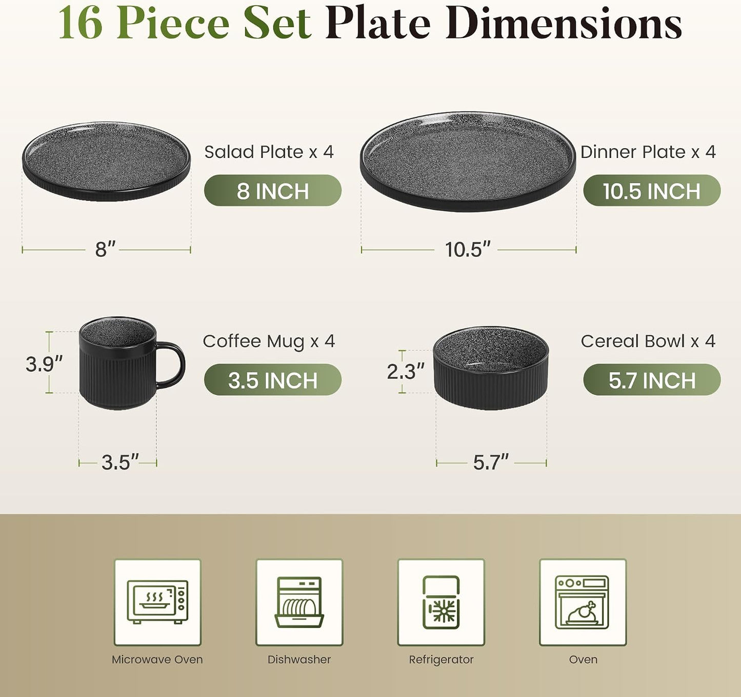 Kitchen Academy 12Pcs Granite Cookware Set + 16 Pcs Stoneware Dinnerware Sets for 4