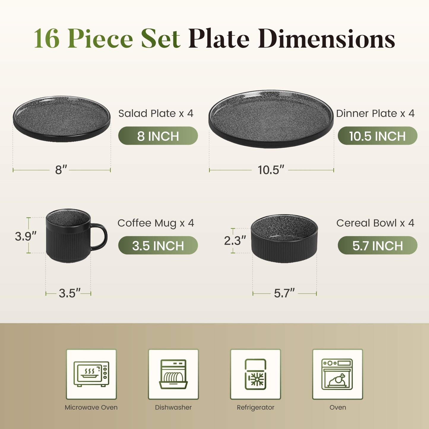 Kitchen Academy Brown Stoneawre Dinnerware Sets for 8, 24Pcs Ceramic Non Toxic Plates and Bowls Sets, Scratch Resistant Dishes, Oven & Microwave Safe