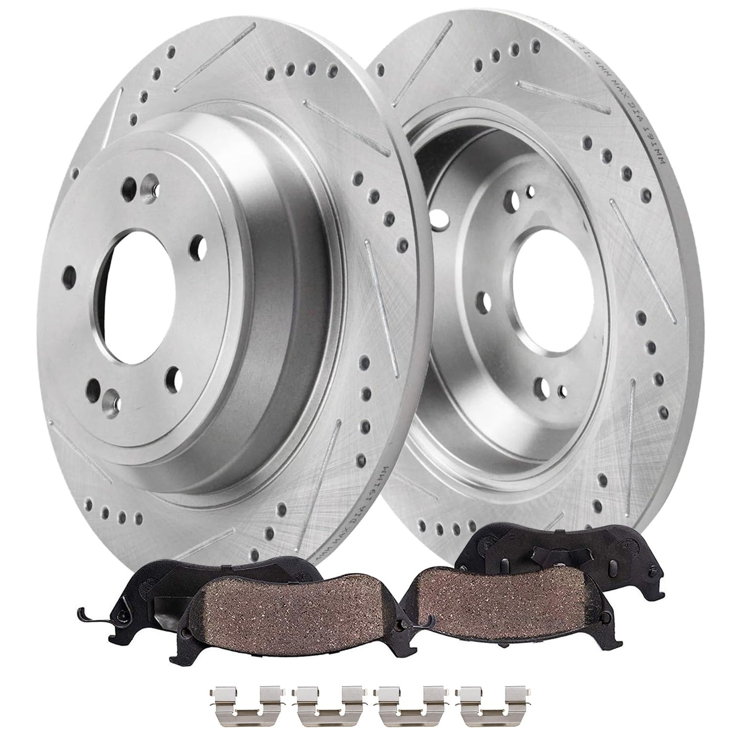 Detroit Axle - Front Brake Kit for Ford 2012-2022F-250 Super Duty, 2013-2022 F-350 Super Duty, 2013-2016 F-450 Super Duty, 14.29" inch Drilled and Slotted Disc Brake Rotors Ceramic Brakes Pads