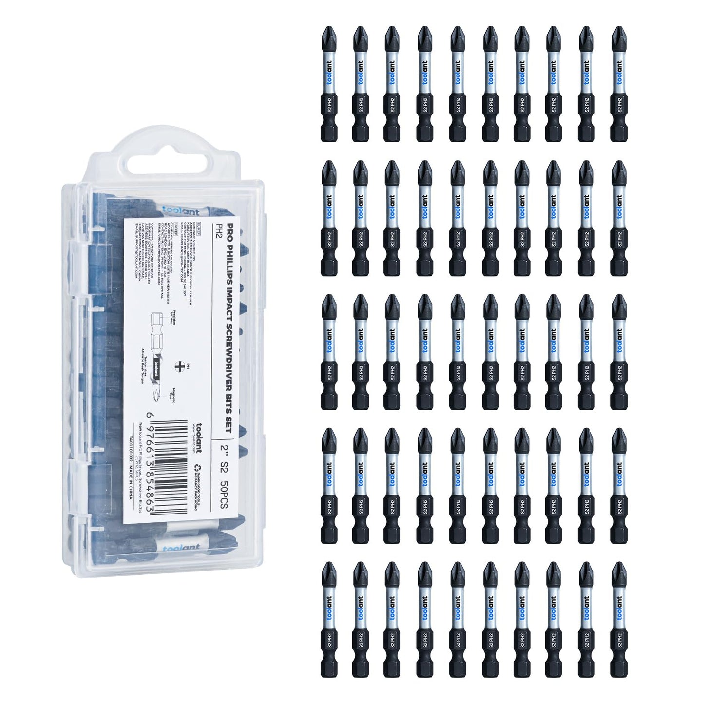 toolant 2 Inch Phillips Bit#2 Magnetic Anti Slip Impact Screwdriver Bits Set(10Pack)