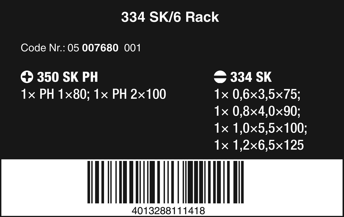 WERA 05105650001 334/6 Rack Screwdriver Set Kraftform Plus Lasertip and Rack, 6 Pieces