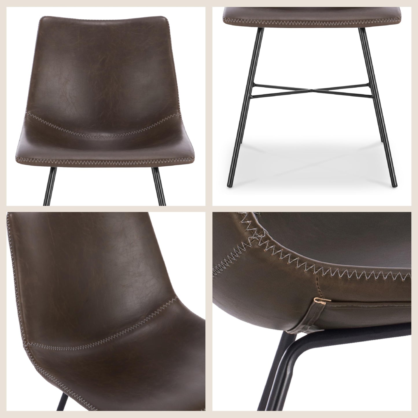 POLY & BARK Paxton Leather Counter Stools 24 Inches – Set of 2 - Counter Height Bar Stools with Back – Modern Barstools for Kitchen Island or Counters – Faux Leather & Matte Black Steel Base – Tan
