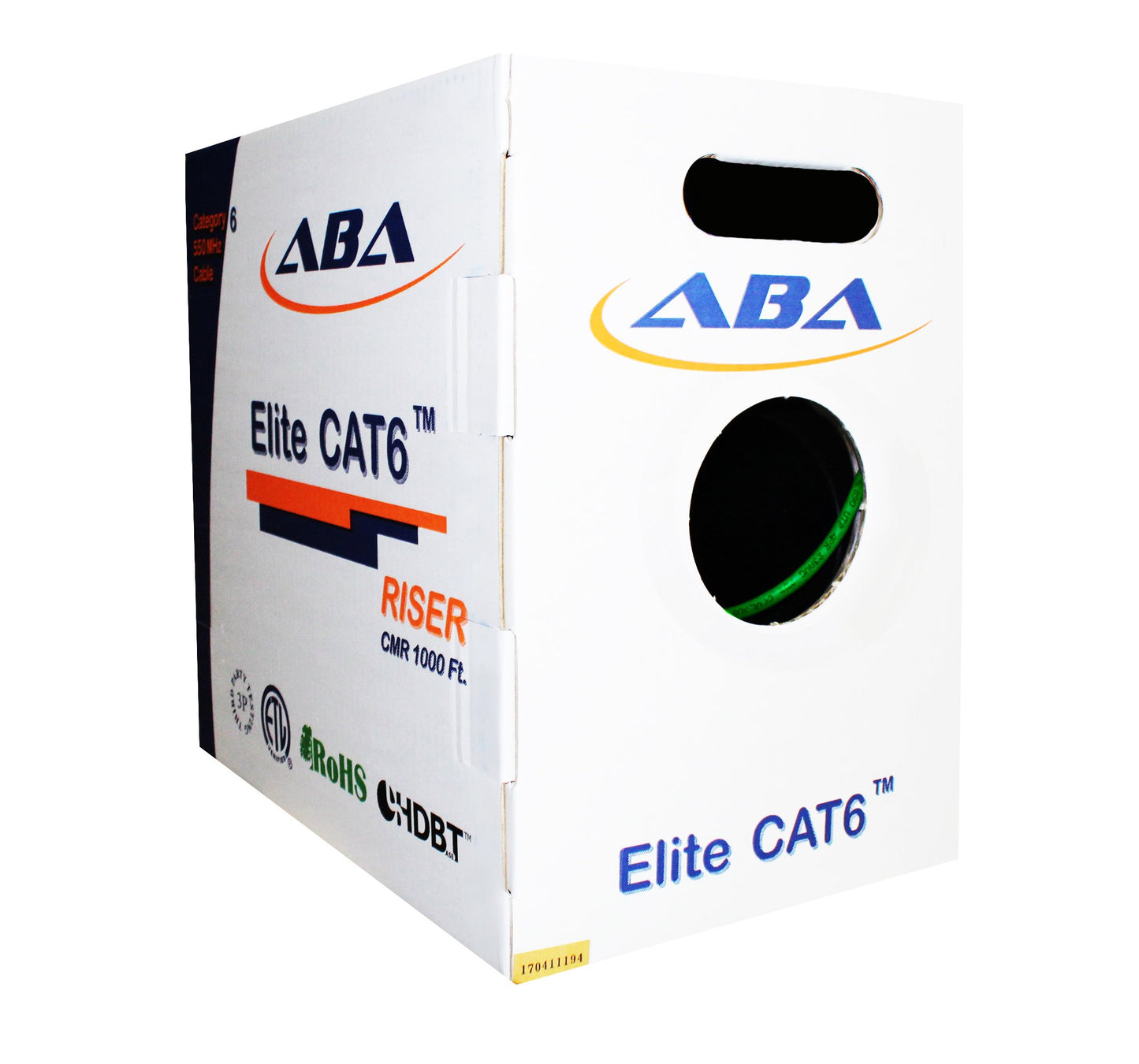 Cat6 Riser (CMR), Ethernet Cable 1000 feet, Blue, No Spline, Unshielded Twisted Pair (UTP) 23AWG, Solid Pure Bare Copper, 550MHz, UL Certified, Easy to Pull (Reelex II) Box, Bulk Networking LAN Cable