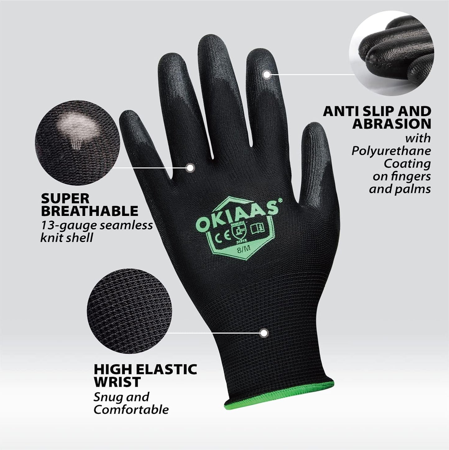 OKIAAS Men's Work Gloves & toolant Balaena Waterproof Winter Gloves - Size Large