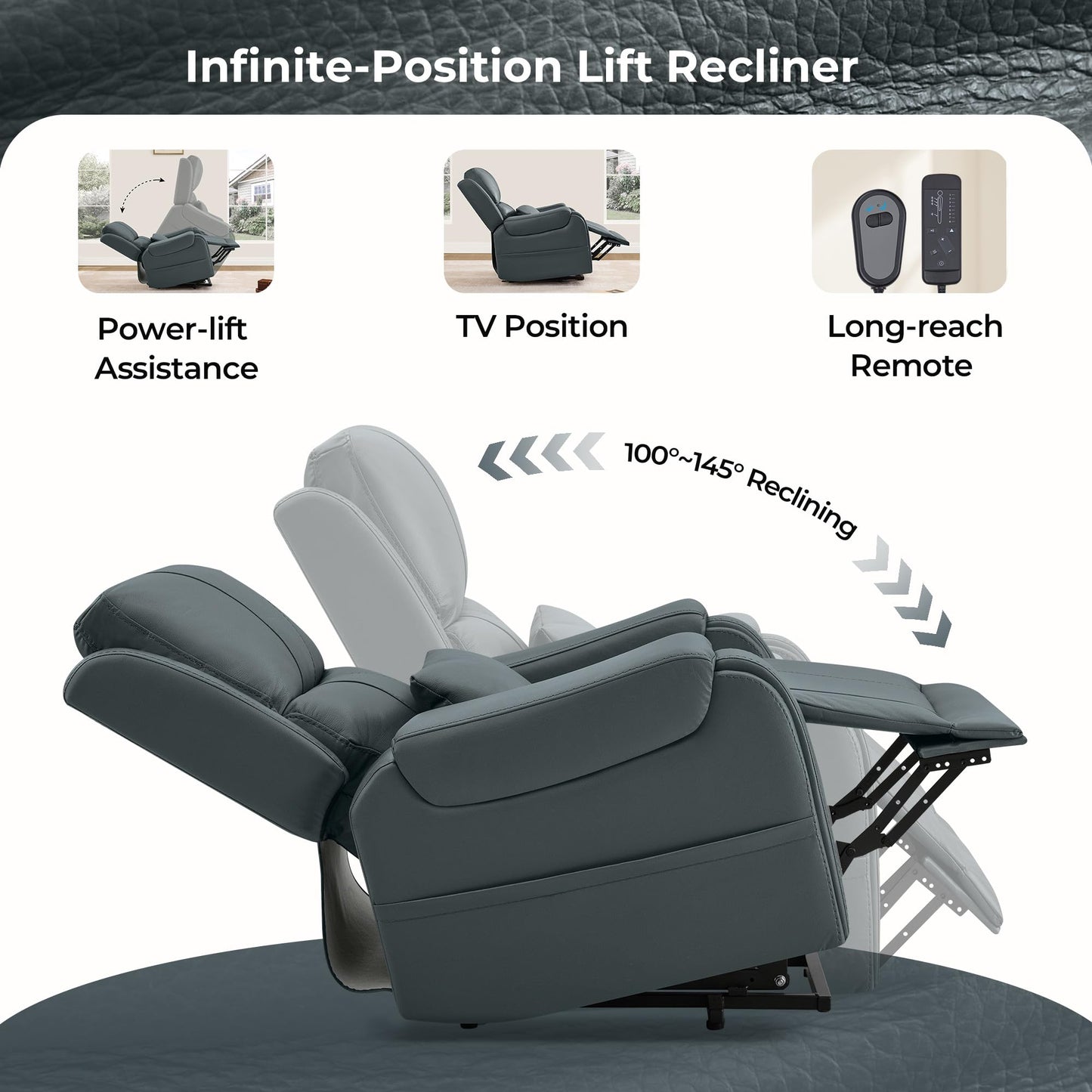 CHITA Power Lift Recliner Chair for Elderly with Heat and Massage, Genuine Leather Electric Lift Chairs with Cup Holder, Removable Lumbar Pillow, 2 Side Pockets, Leather in Navy